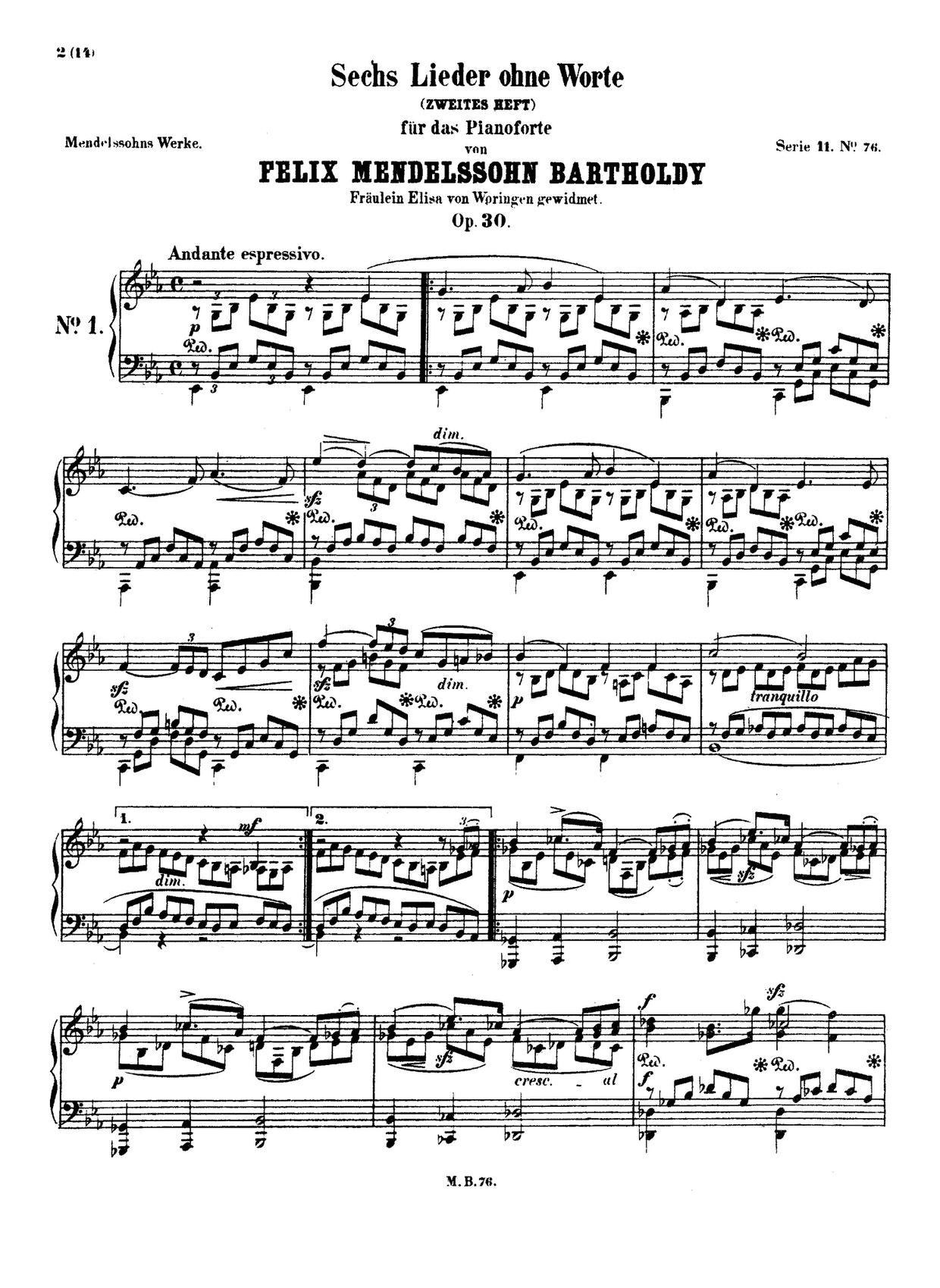 Lieder ohne Worte, Book 2, Op. 30 (Excerpts): No. 6 in F-Sharp Minor, MWV U 110 "Venetianischesピアノ譜