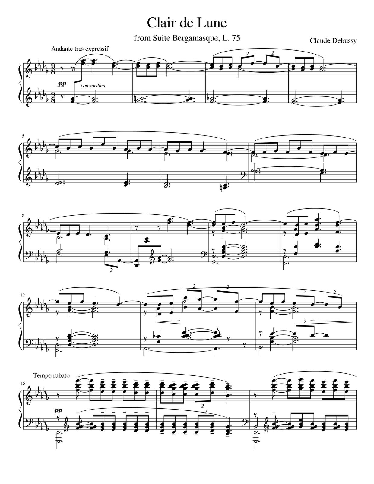 Suite bergamasque, L. 75: III. Clair de lune Score