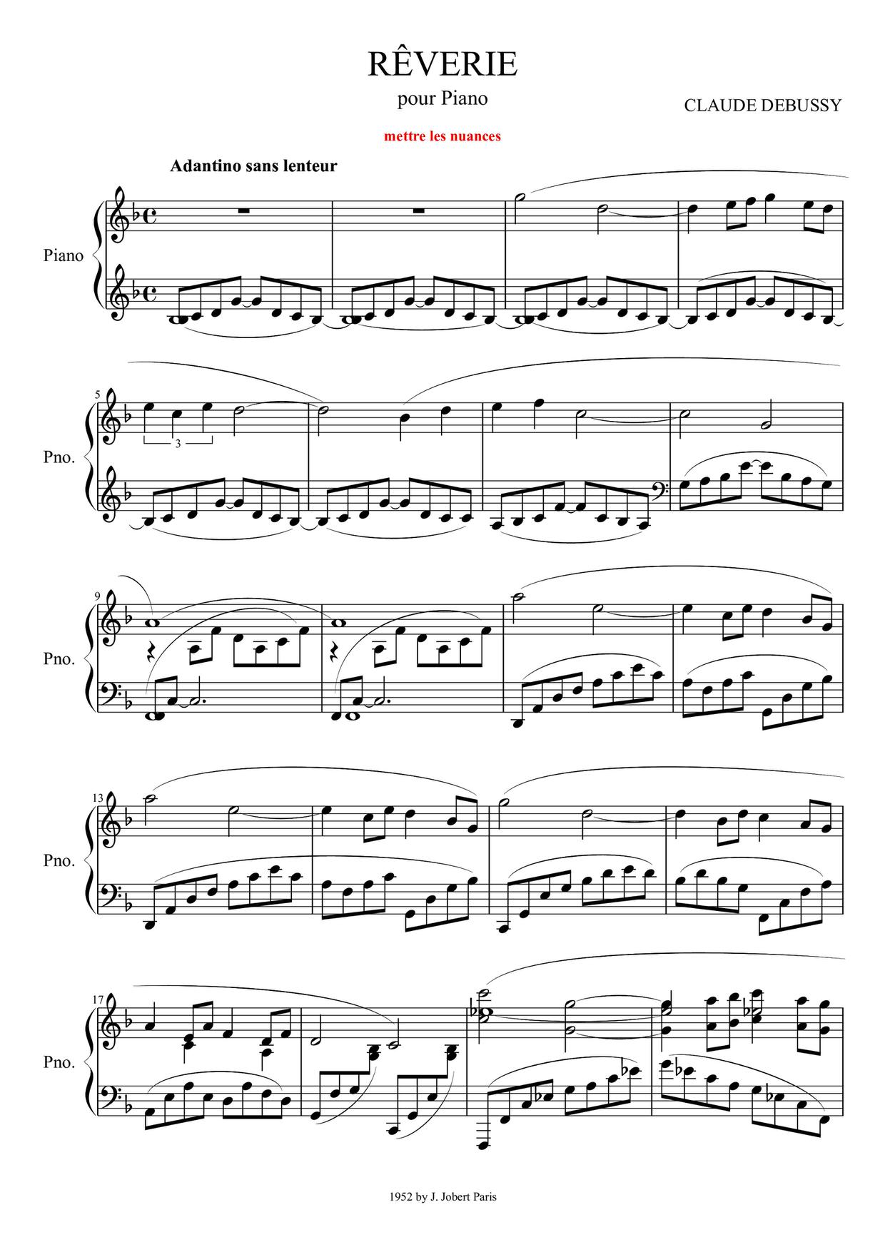 Rêverie, L. 68: Rêverie Score