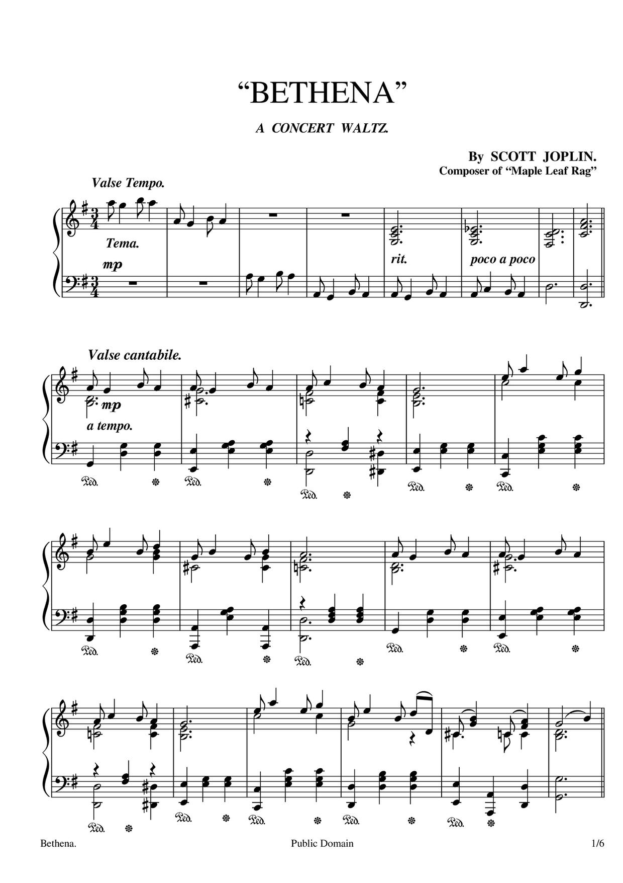 Bethena: A Concert Waltz Score