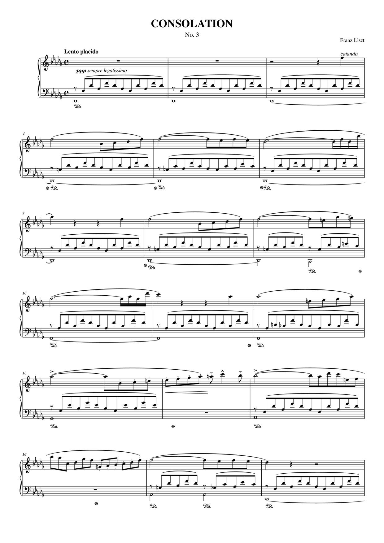 Consolation No. 3 in D-Flat Major, S. 172琴谱