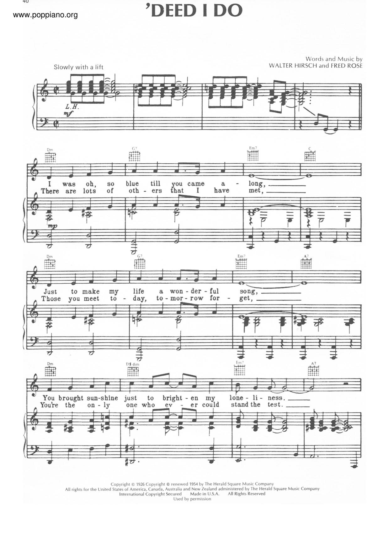 'Deed I Do Score