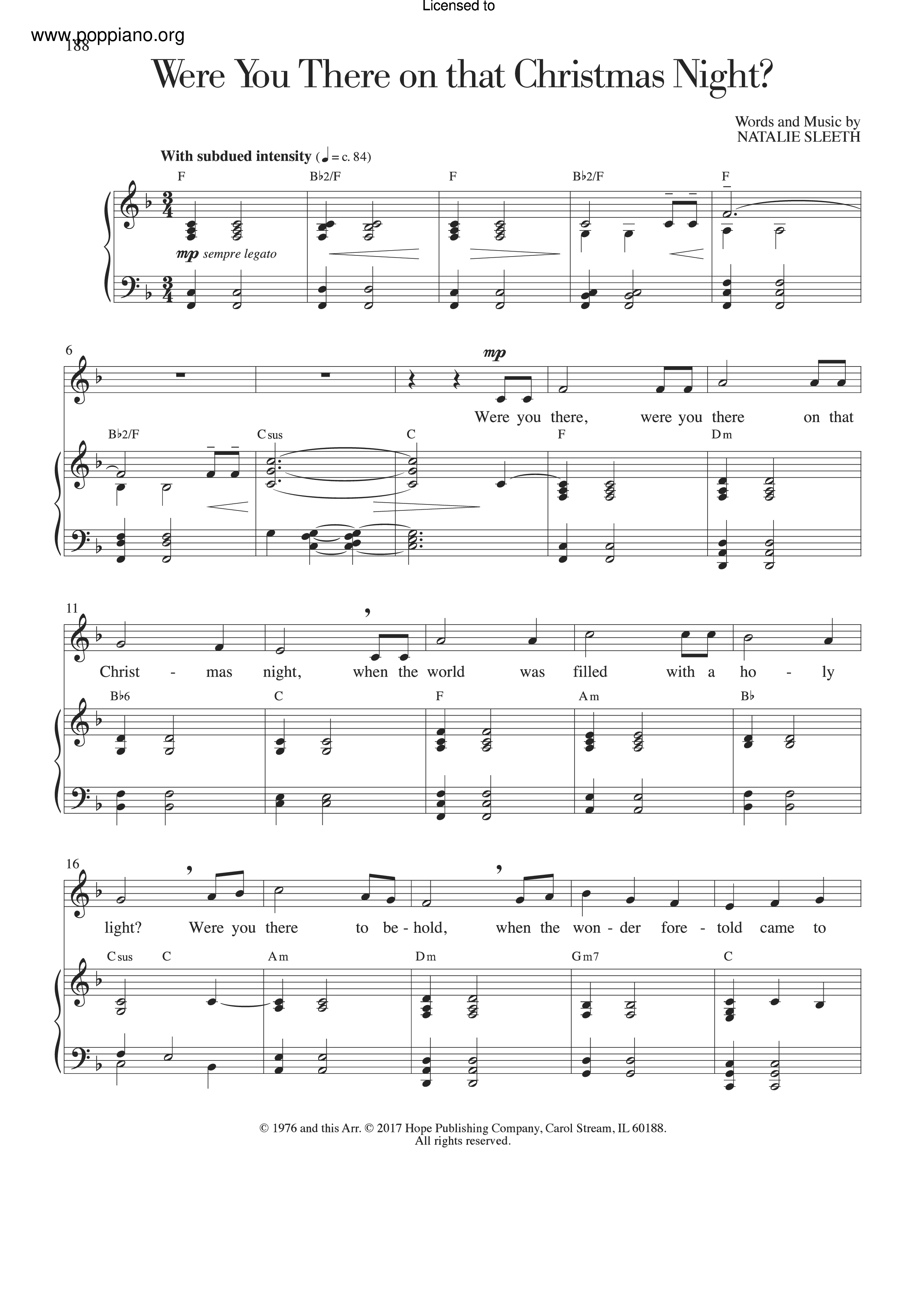 Were You There On That Christmas Night Score