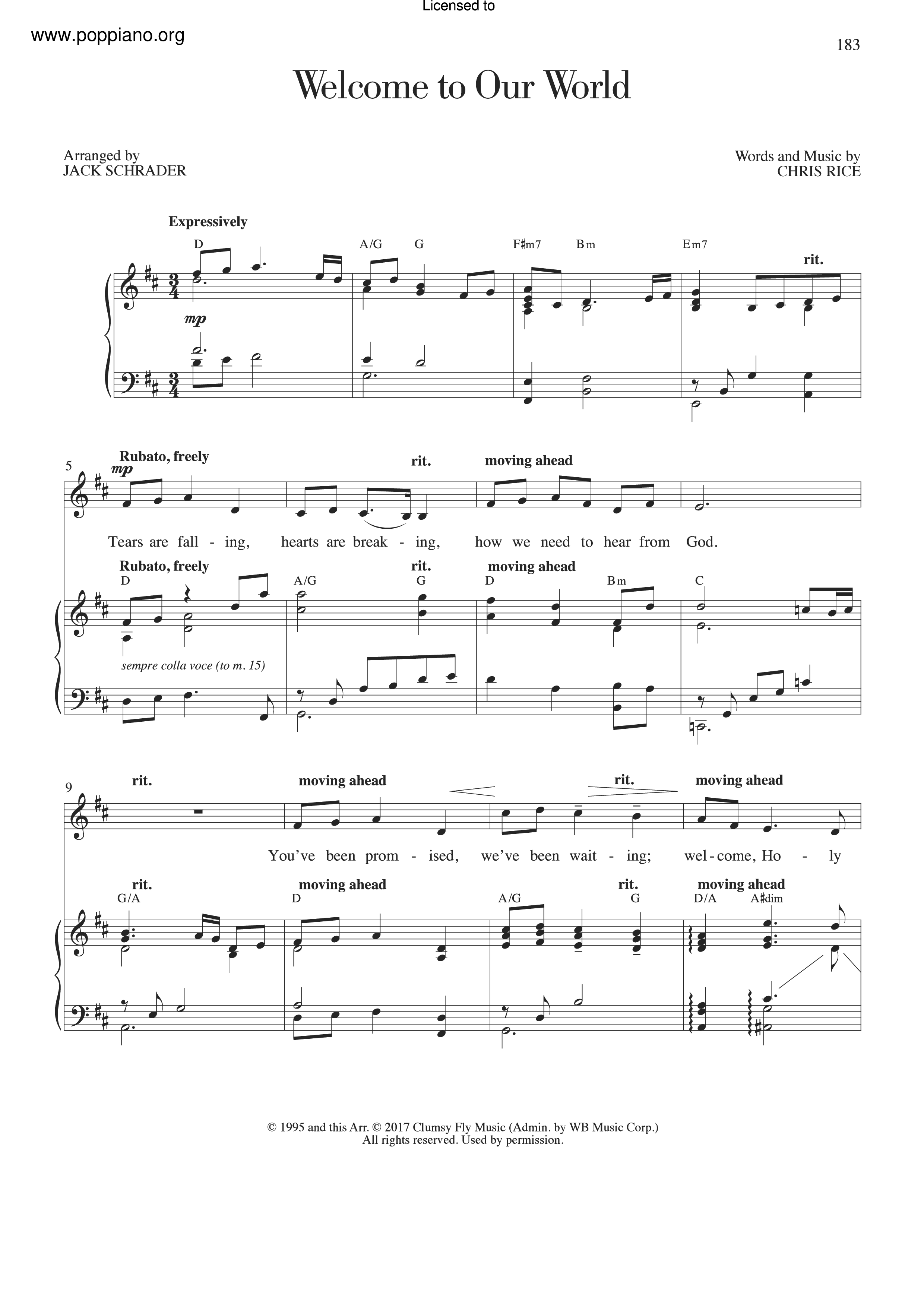 Welcome To Our World Score