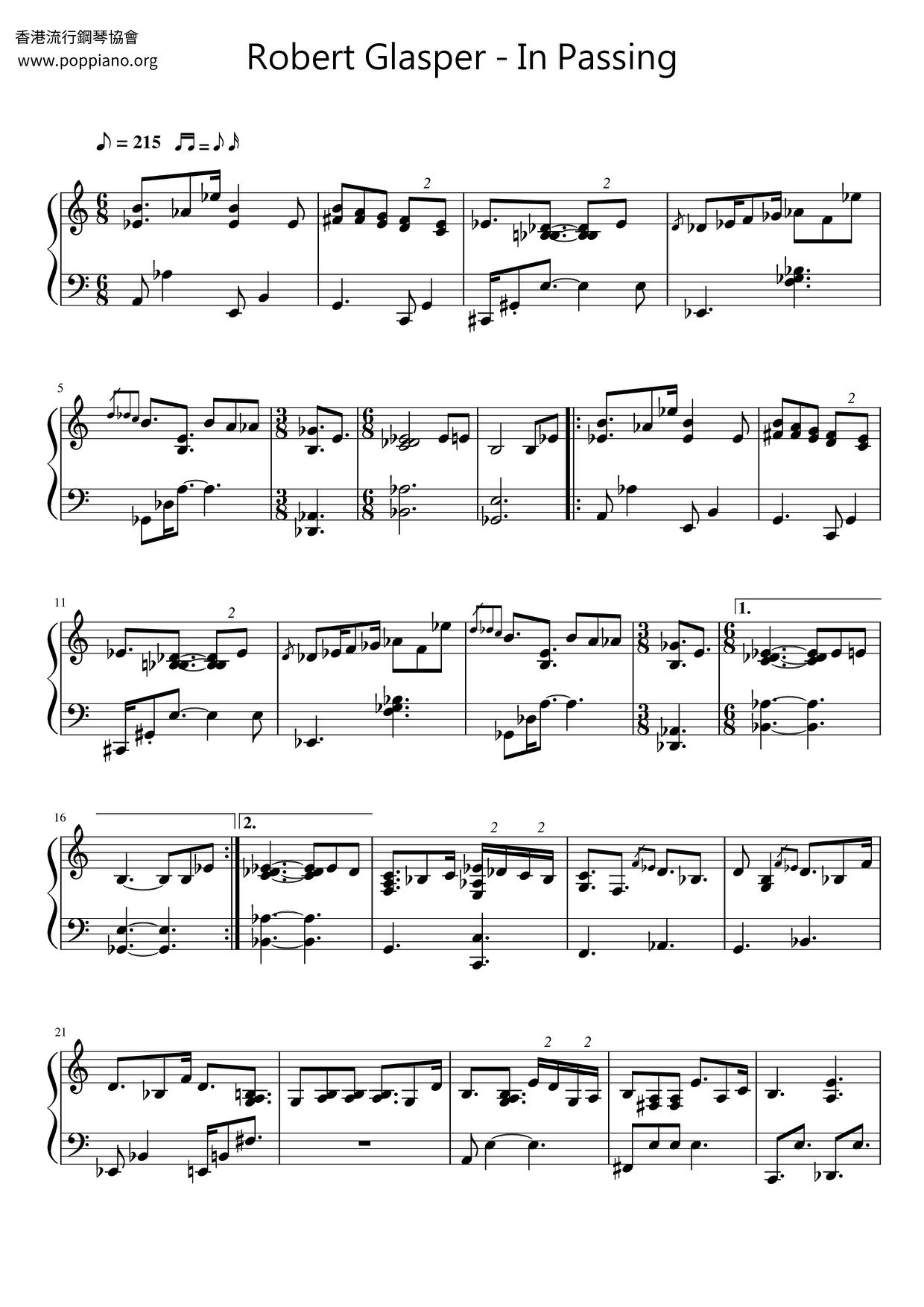 ☆Robert Glasper - In Passing ピアノ譜pdf- 香港ポップピアノ ☆Robert Glasper - In Passing ピアノ譜pdf- 香港ポップピアノ