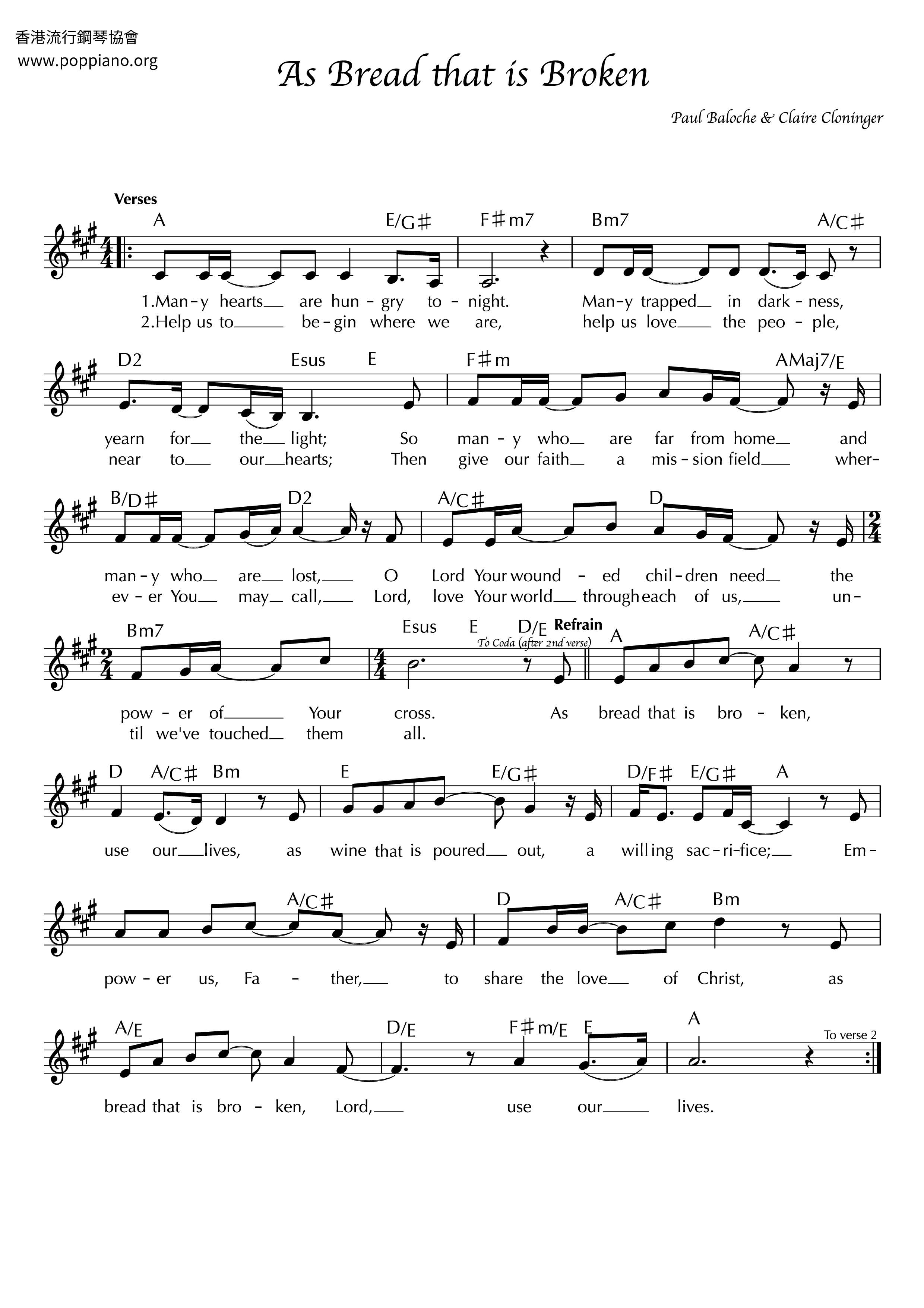 As Bread That Is Broken Score