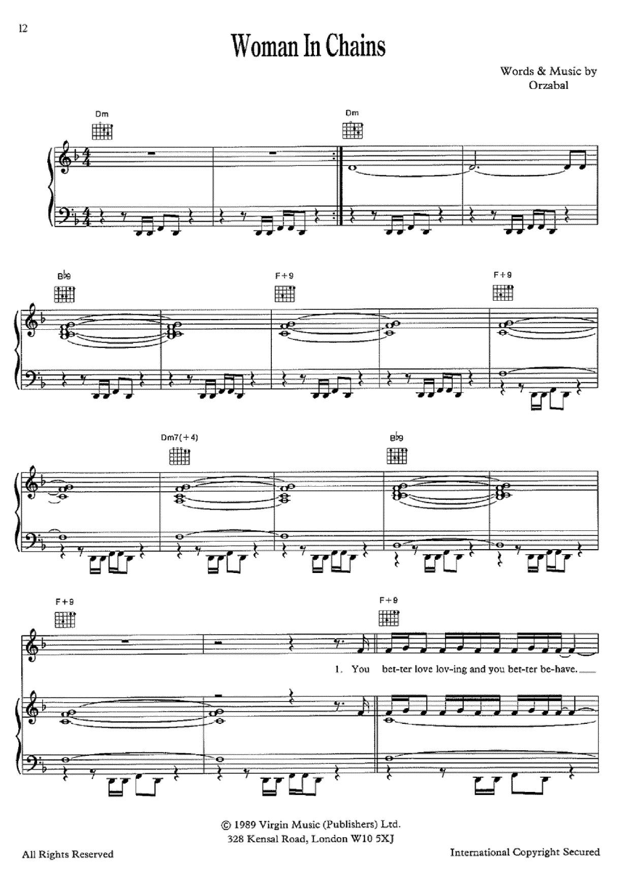 ☆ Tears For Fears-Woman In Chains Sheet Music pdf, - Free Score Download ☆