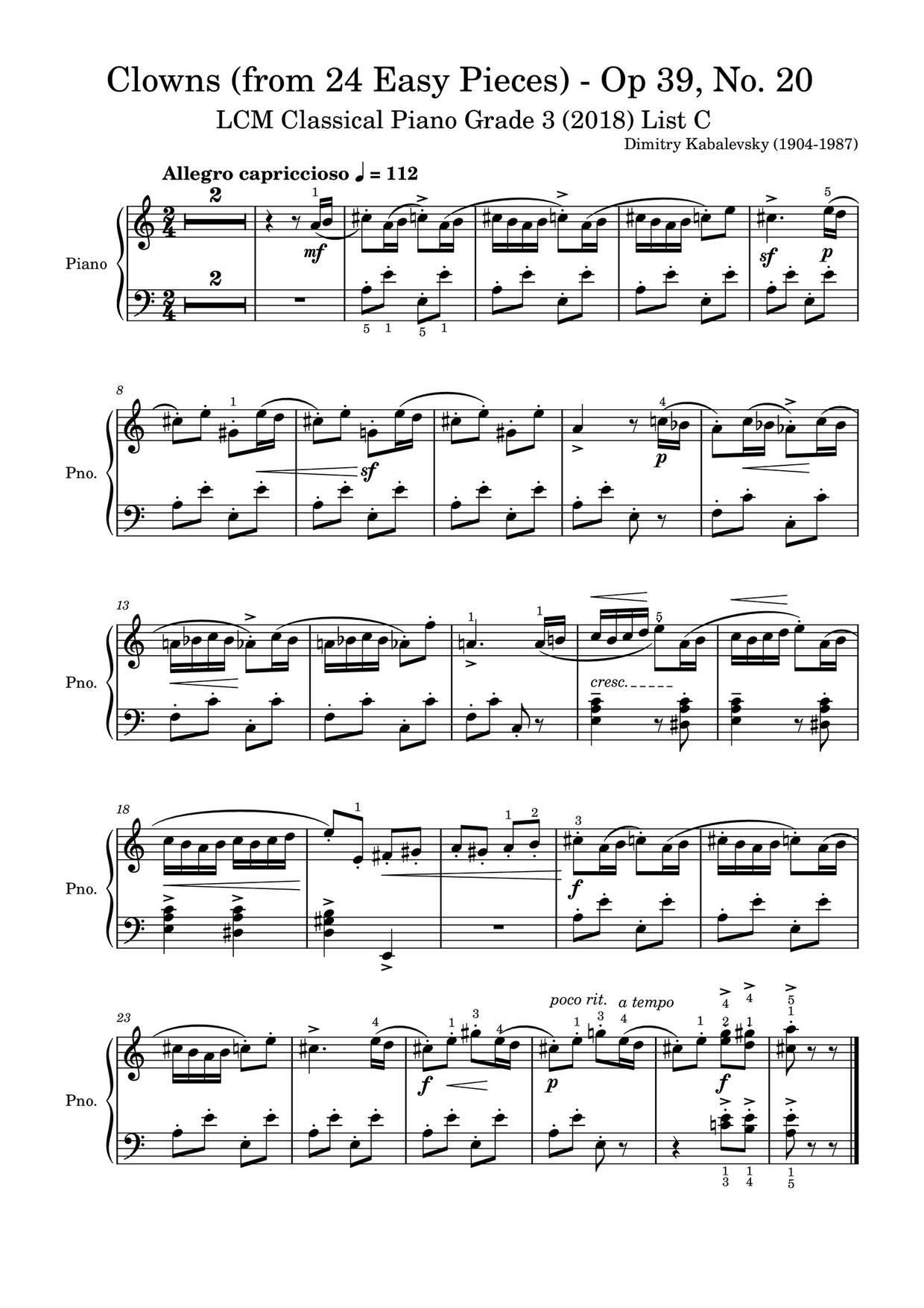 24 Pieces For Children, Op. 39: No. 20, Clowns琴譜