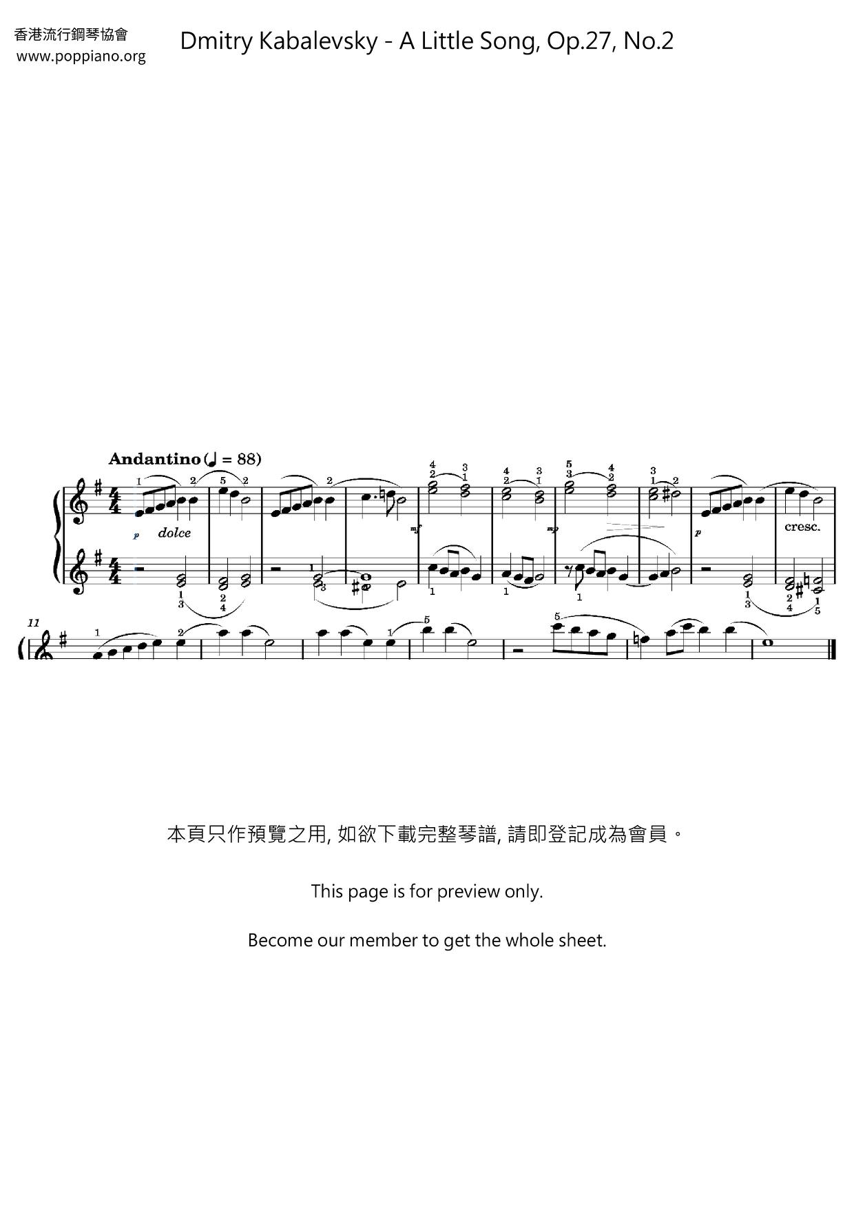 A Little Song, Op.27, No.2 Score