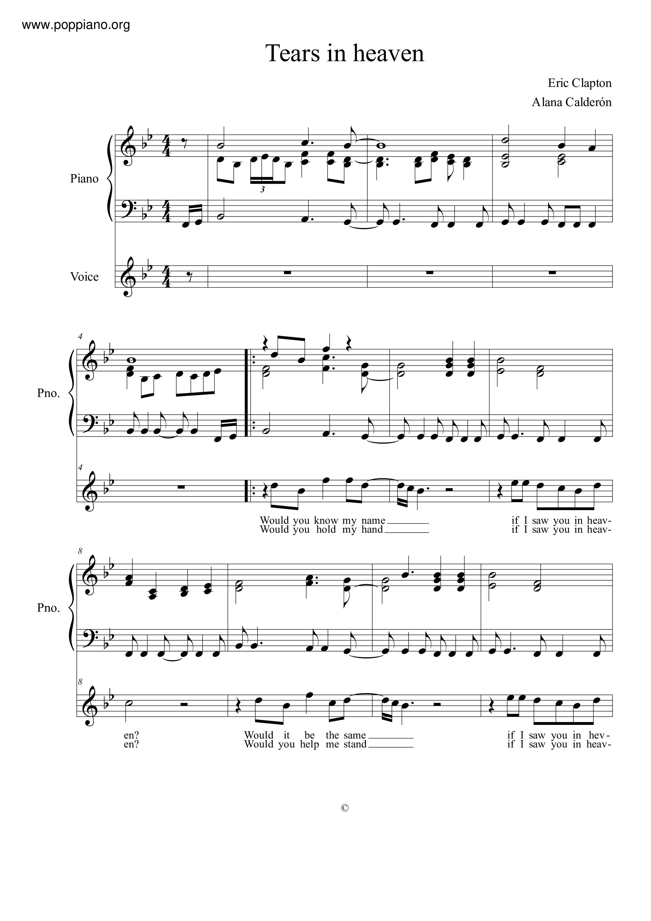 Tears In Heaven Score