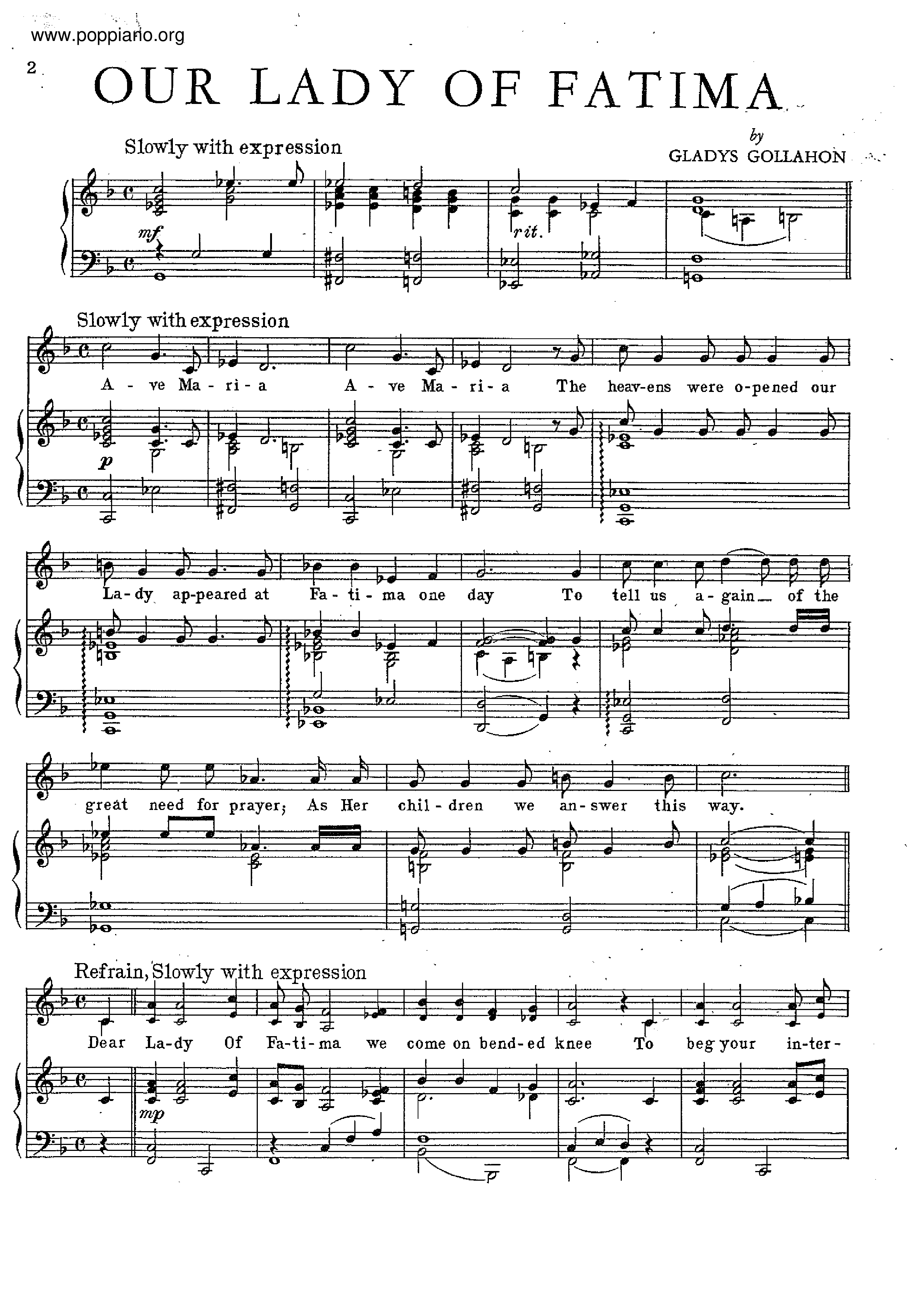 Our Lady Of Fatima Score