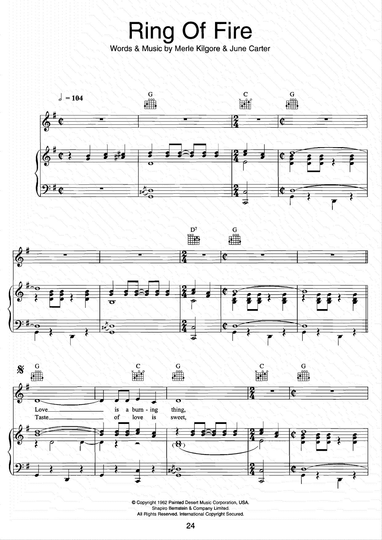 Johnny Cash-Ring Of Fire Sheet Music pdf, - Free Score Download ★