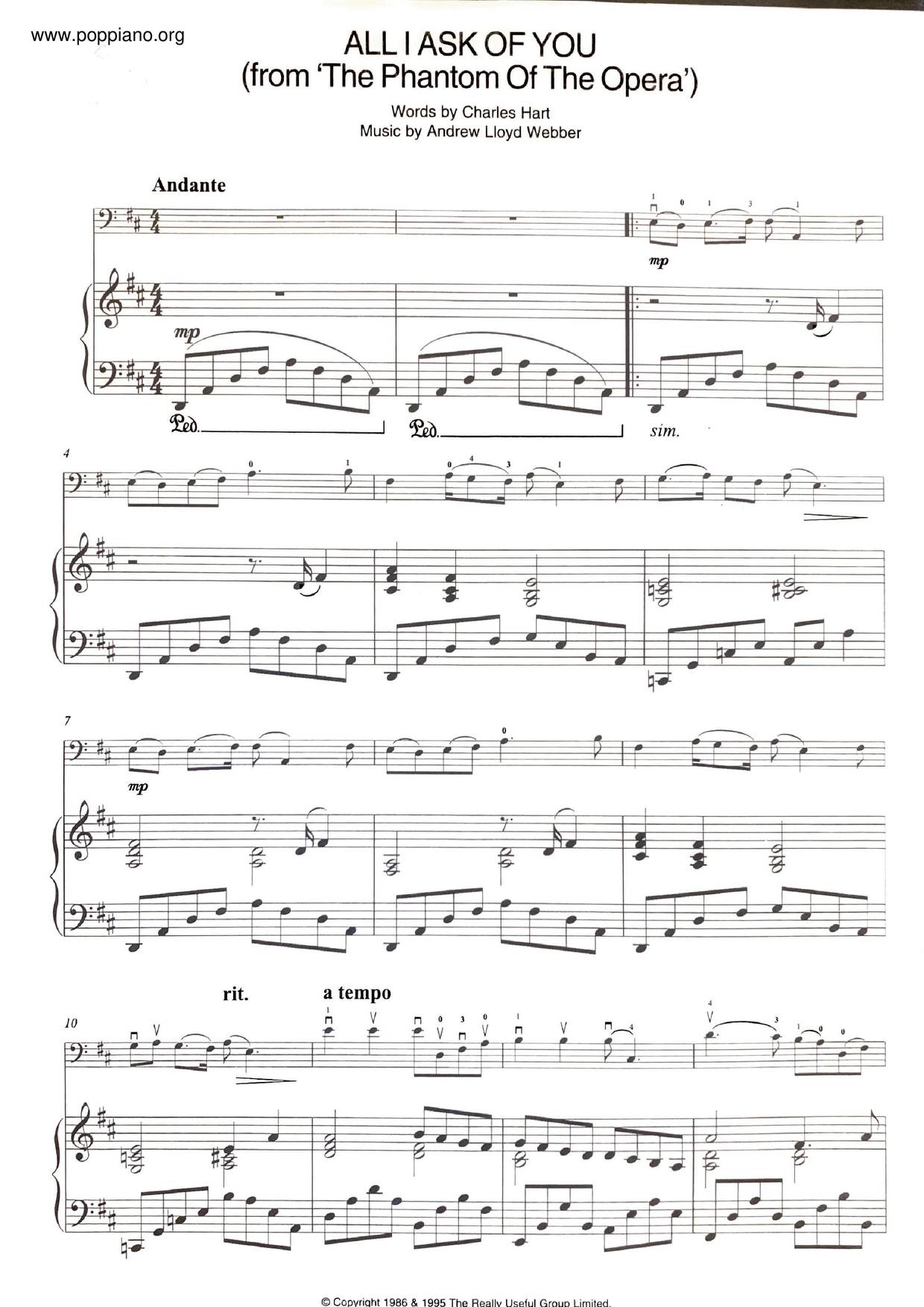 The Phantom Of The Opera - All I Ask Of You琴谱