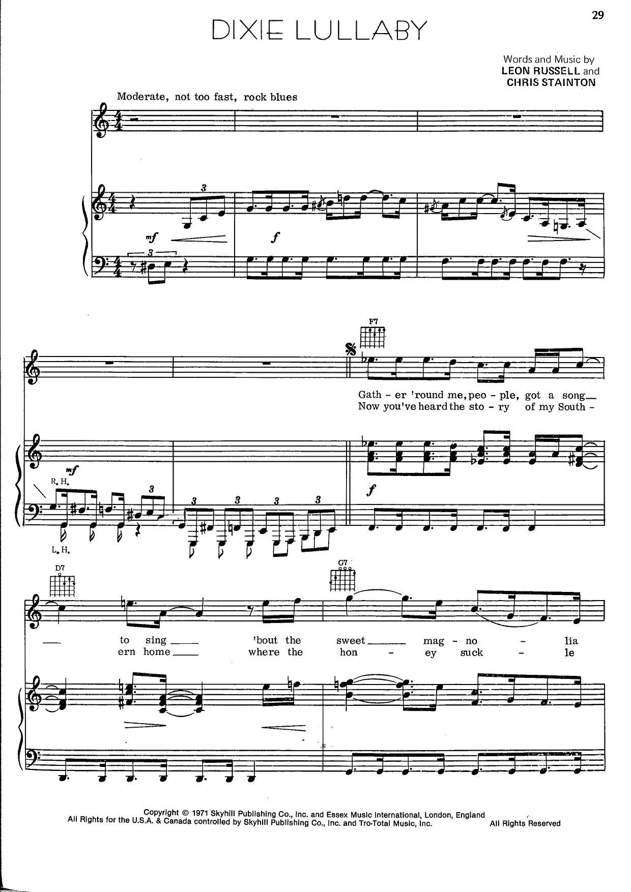 Dixie Lullaby Score