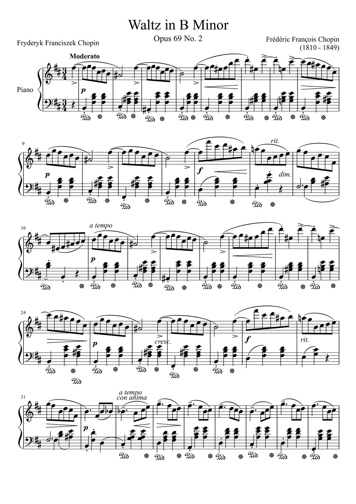 Waltz No.10 In B Minor, Op.69 No.2ピアノ譜