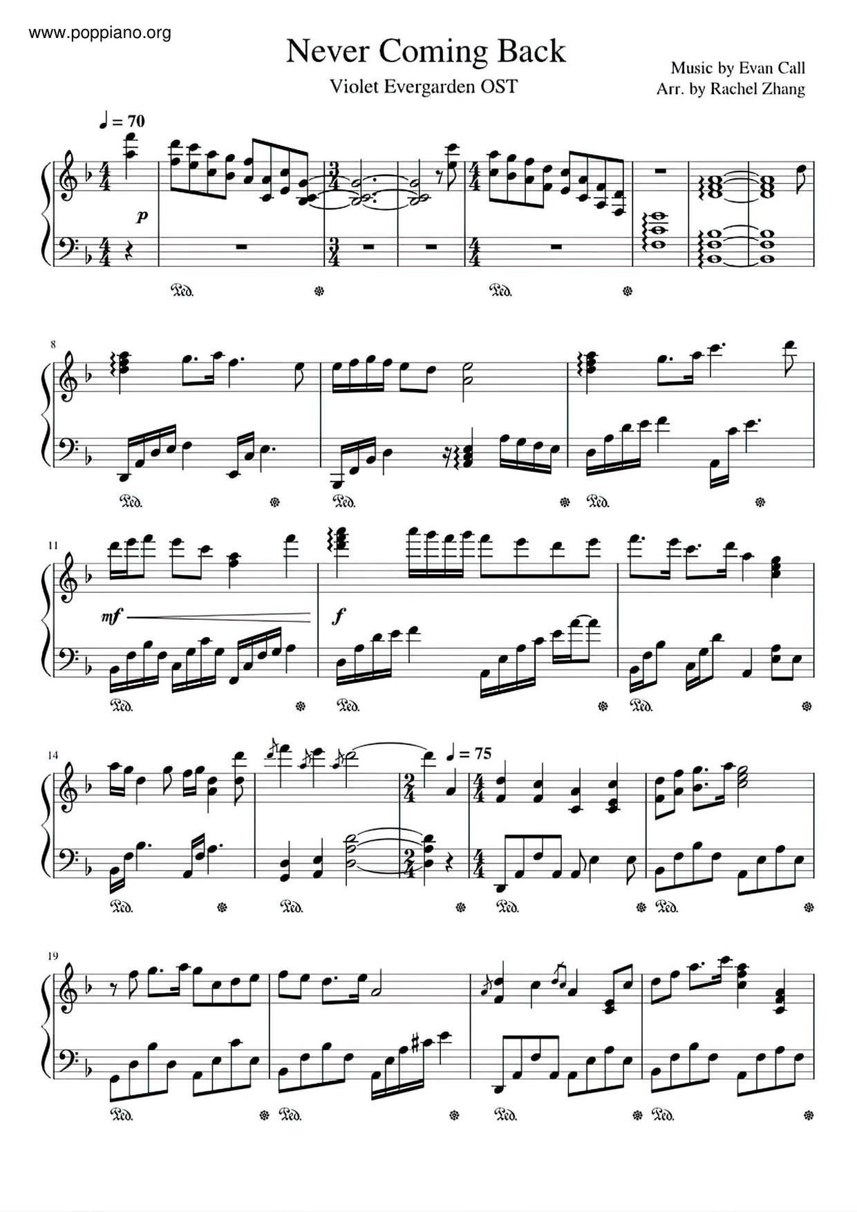 Violet Evergarden - Never Coming Back Score