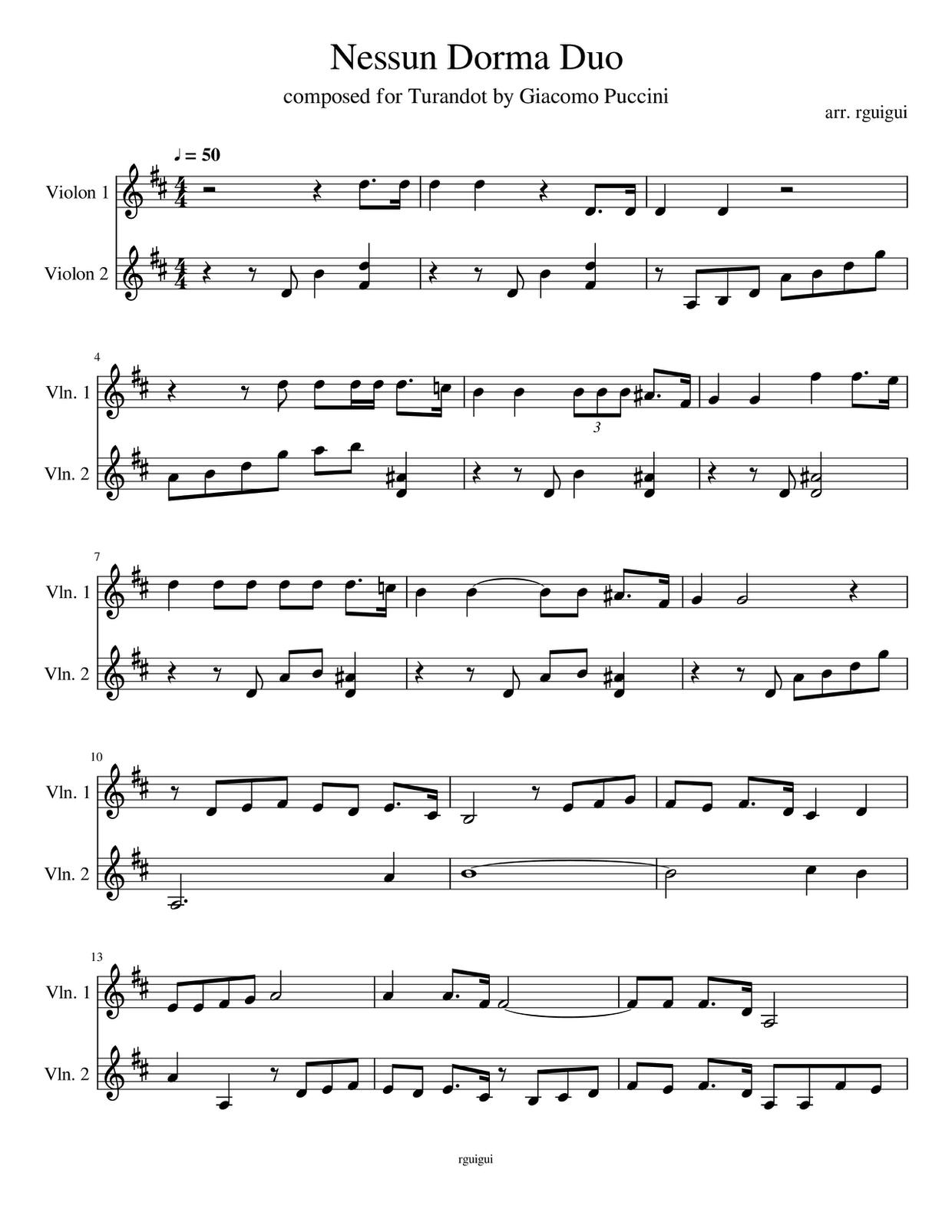 Nessun Dorma (From Violin Fantasy On Puccini's Turandot)ピアノ譜