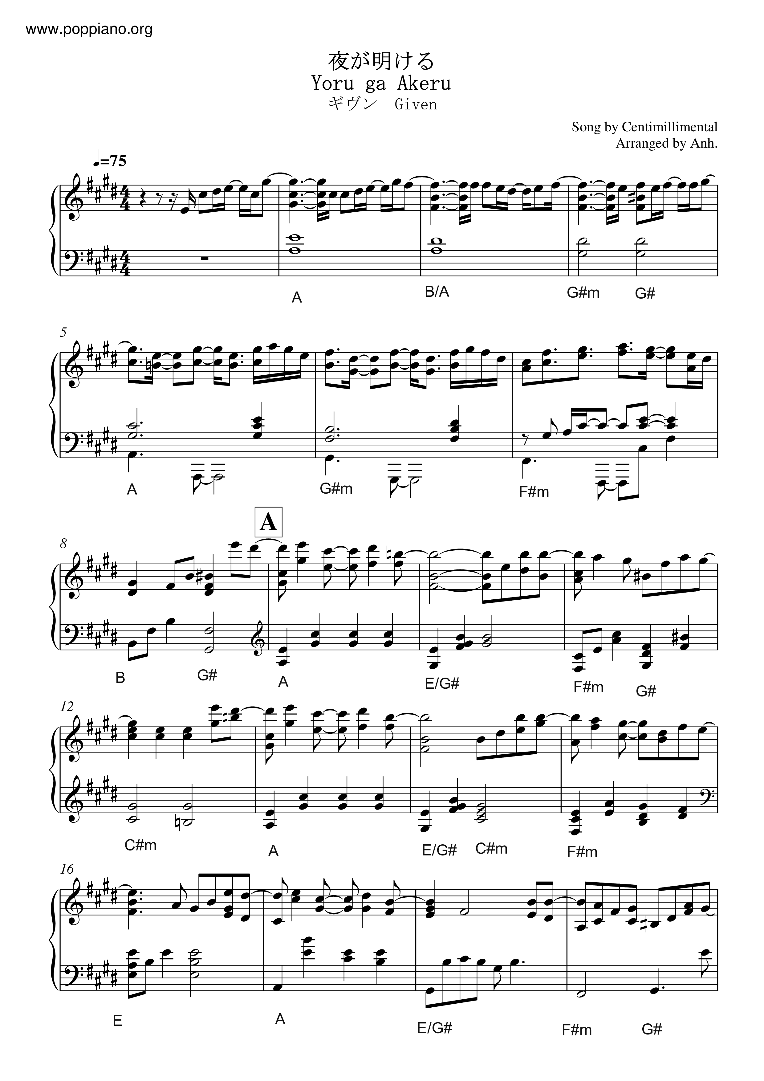 Yoru Ga Akeru (Given) Score