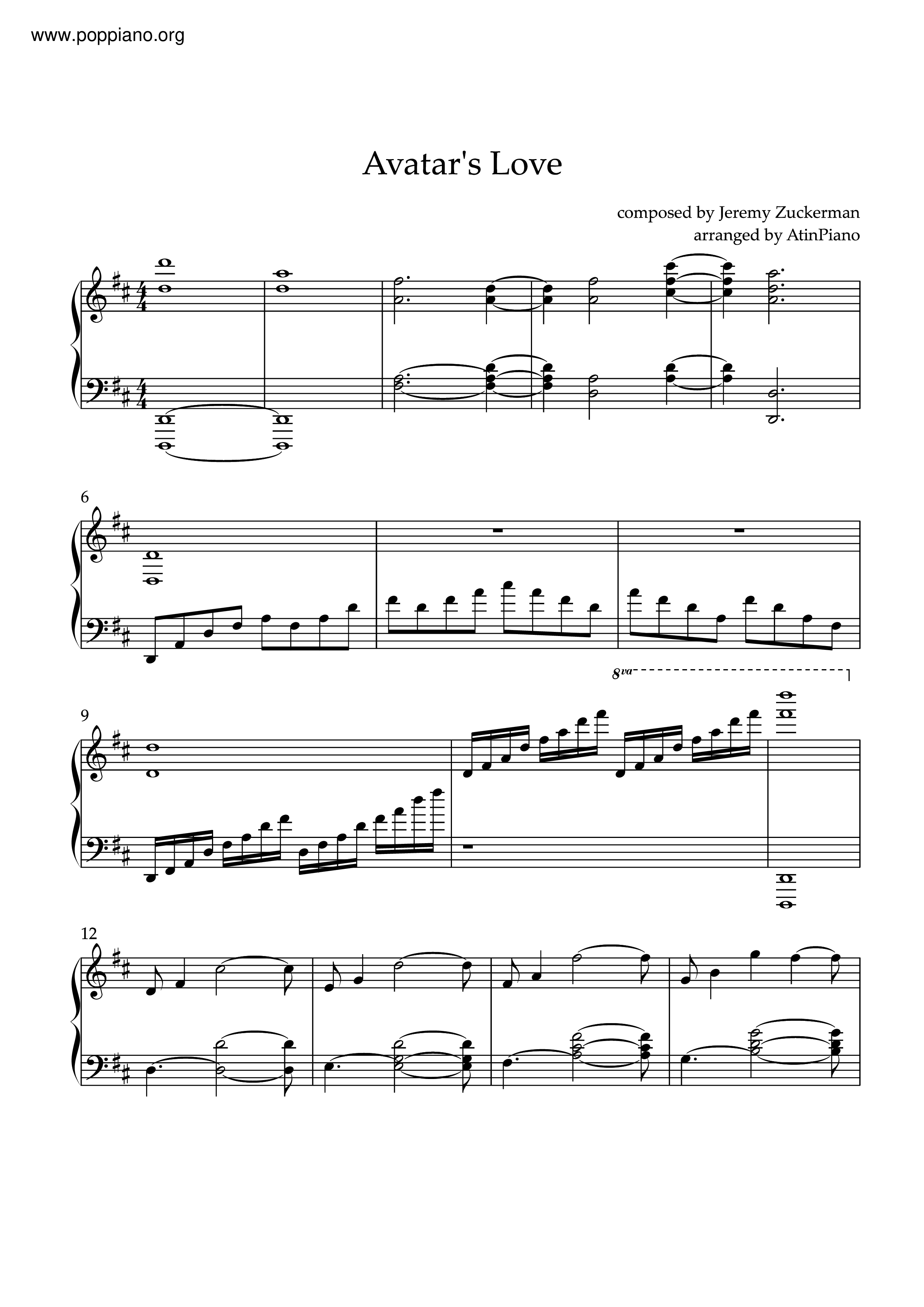 Avatar's love piano sheet music