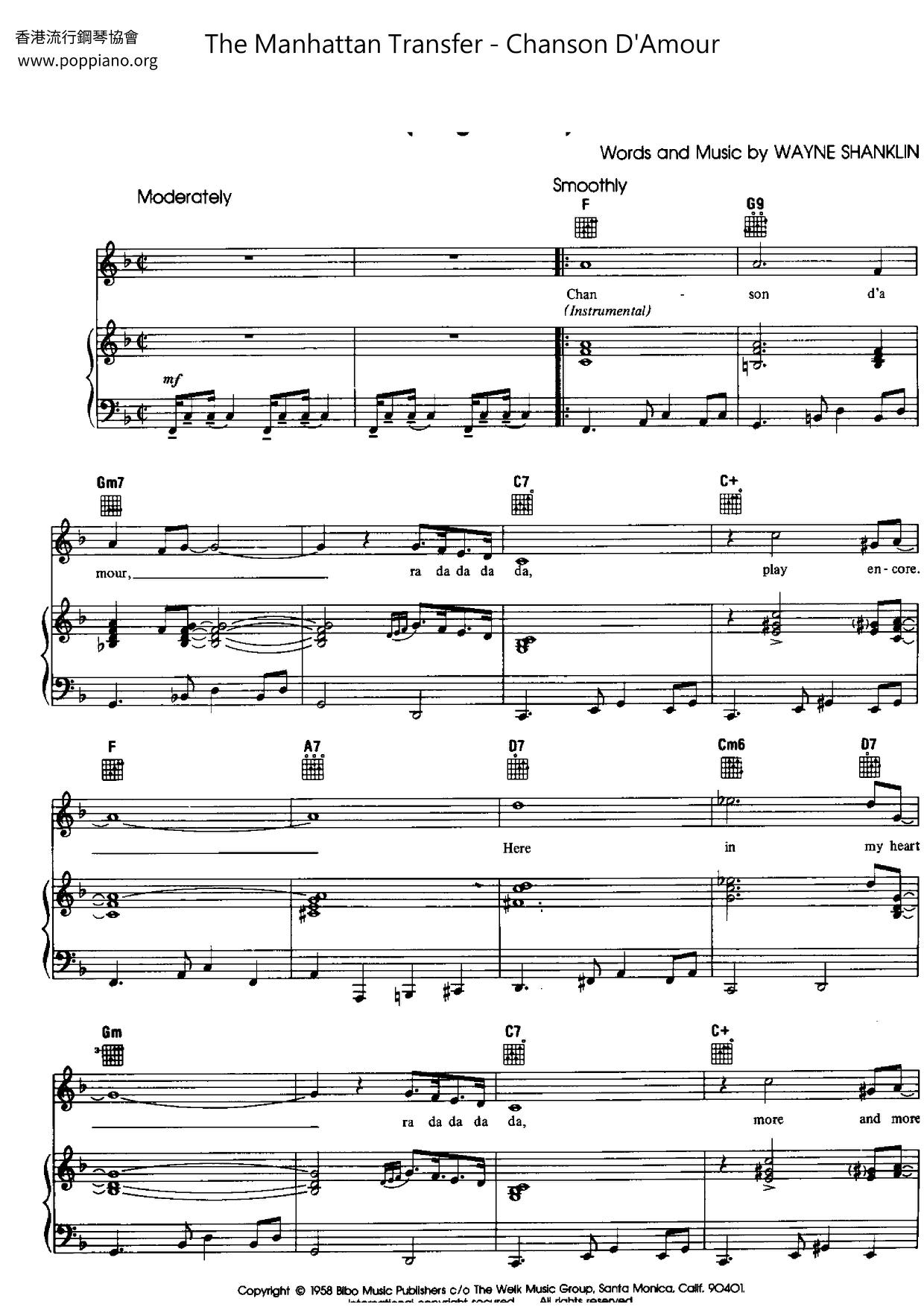 Chanson D'Amour Score