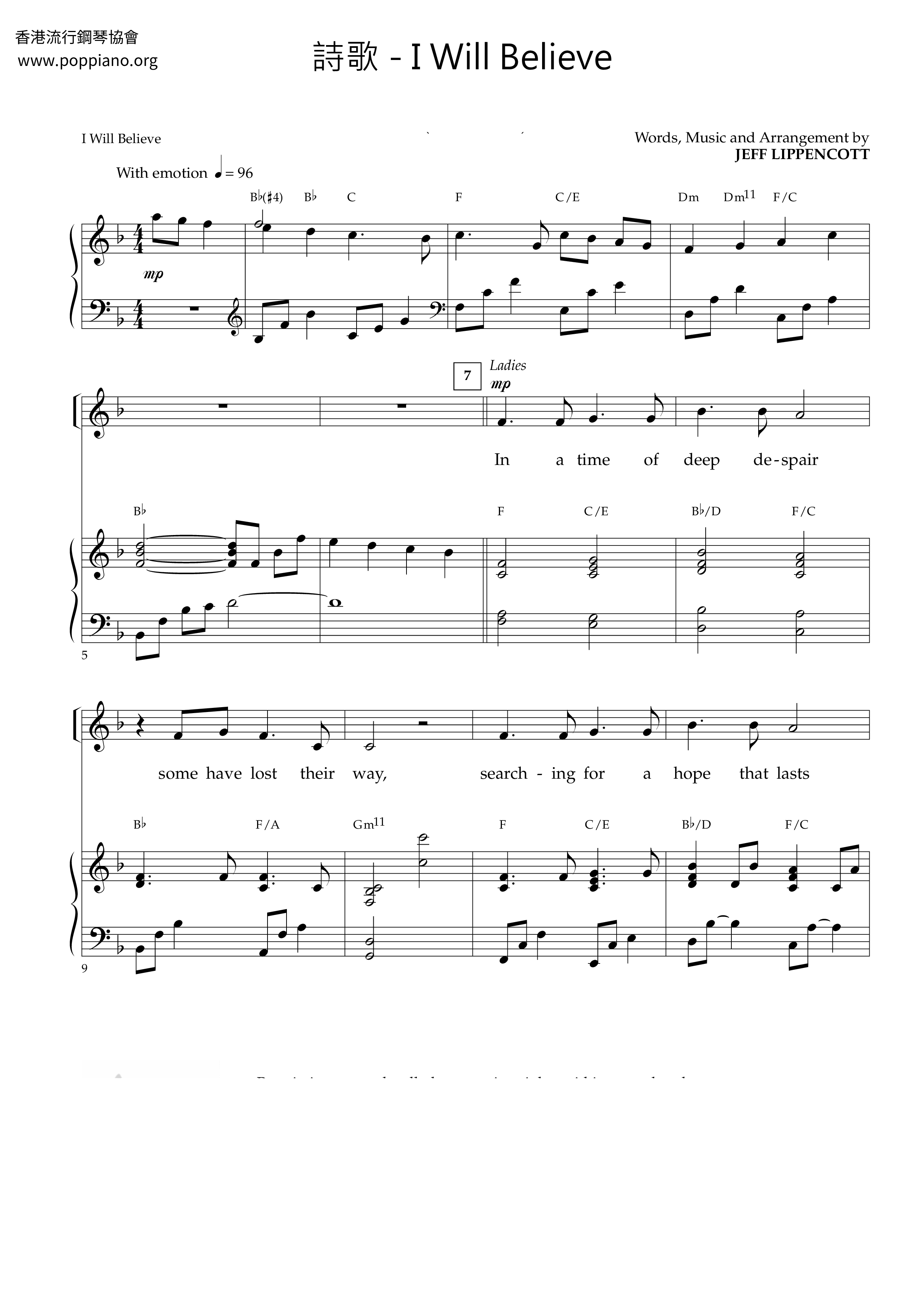 I Will Believe Score