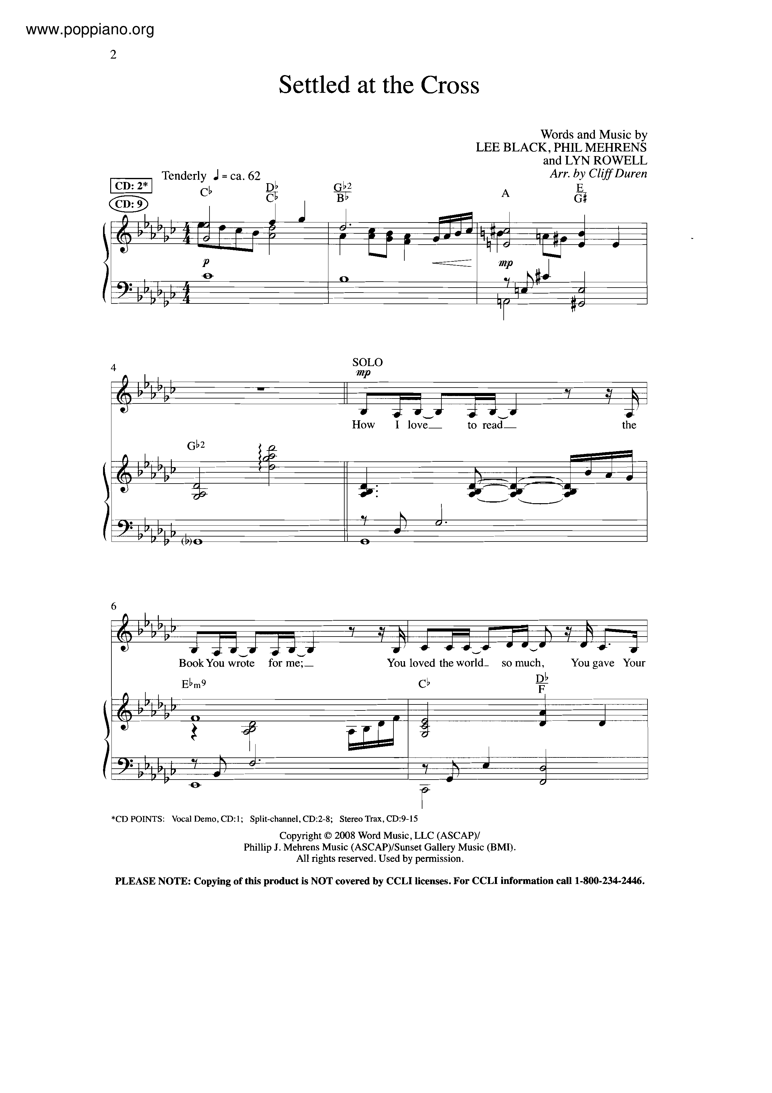 Settled At The Cross Score