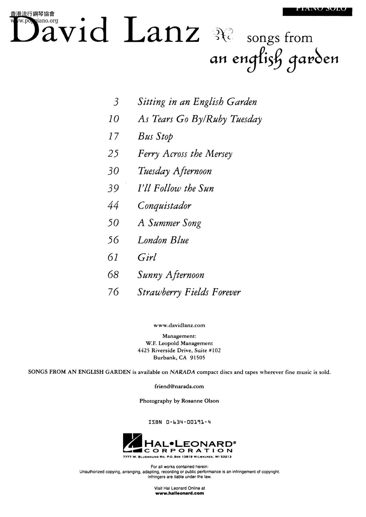Songs From An English Garden 80 Pages Score