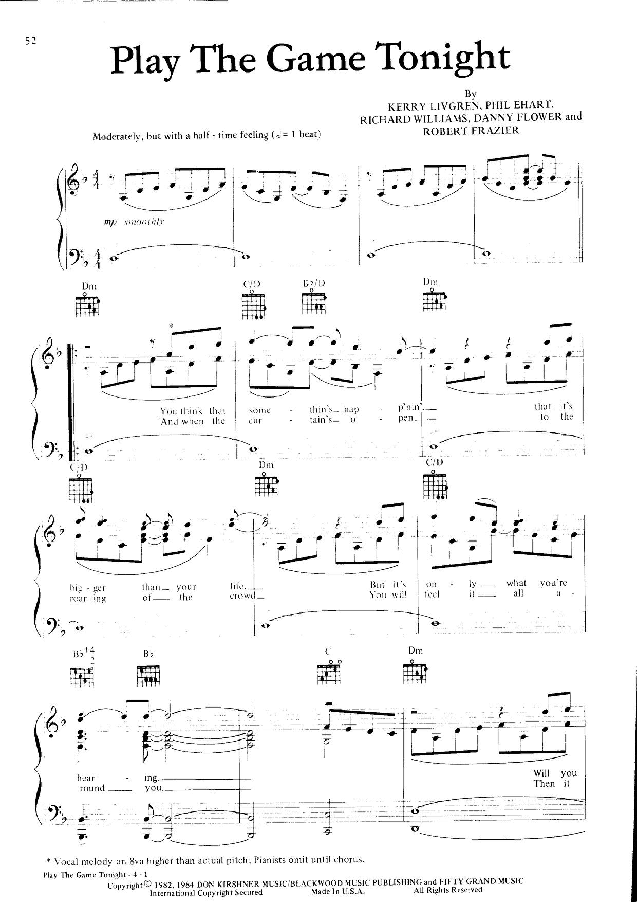 Play The Game Tonight sheet music for voice, piano or guitar