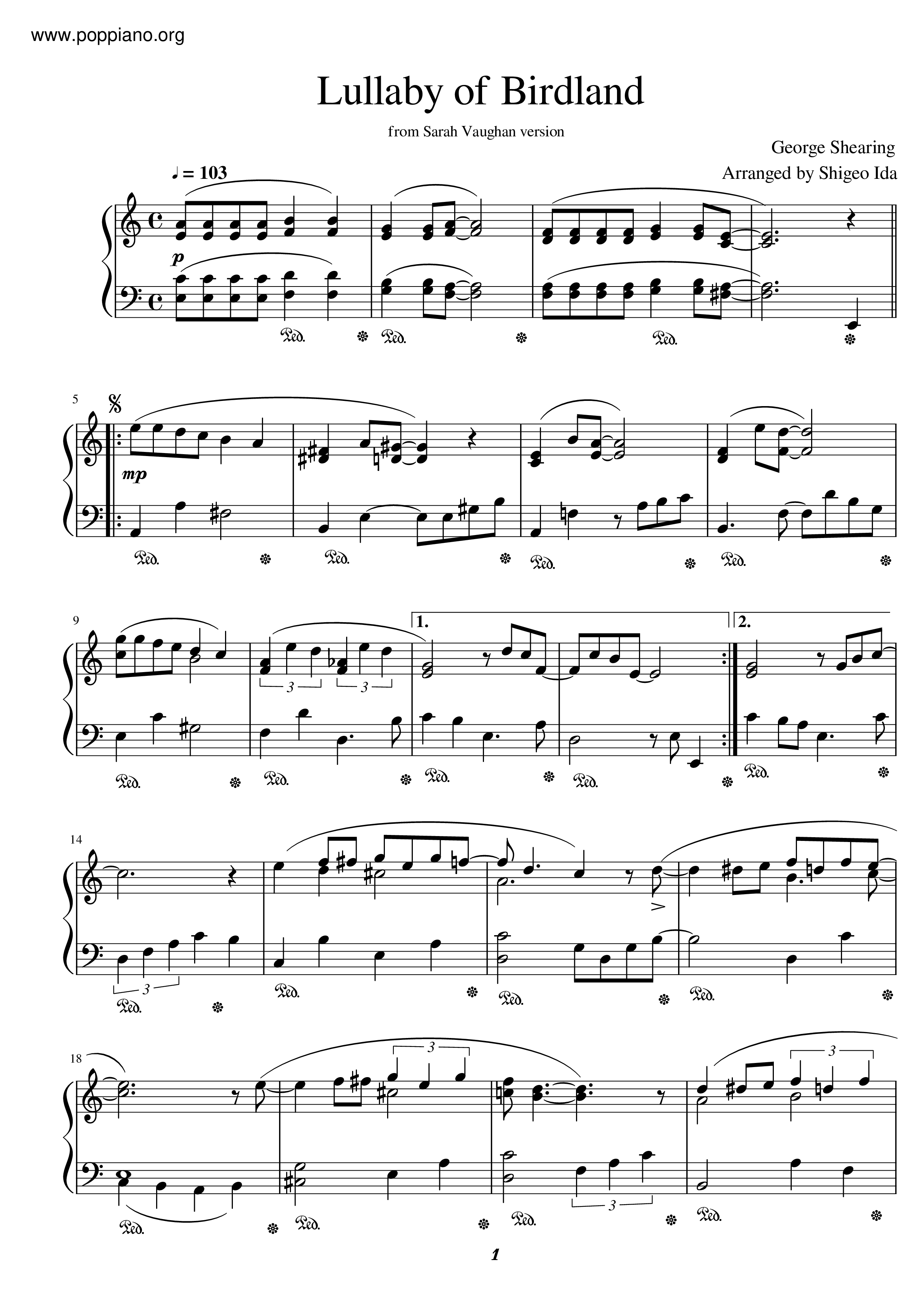 Lullaby Of Birdland Score