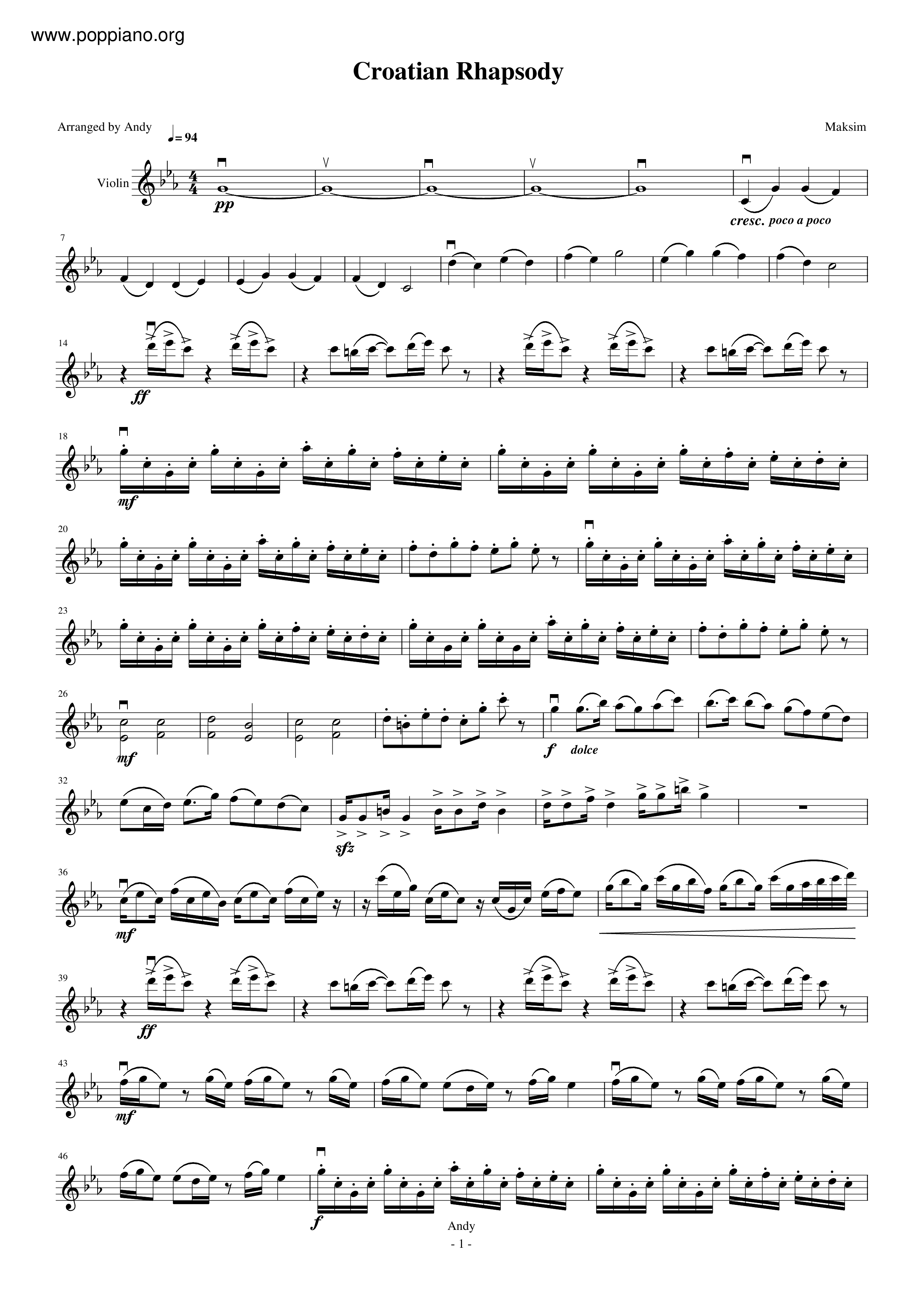 Croatian Rhapsody Score