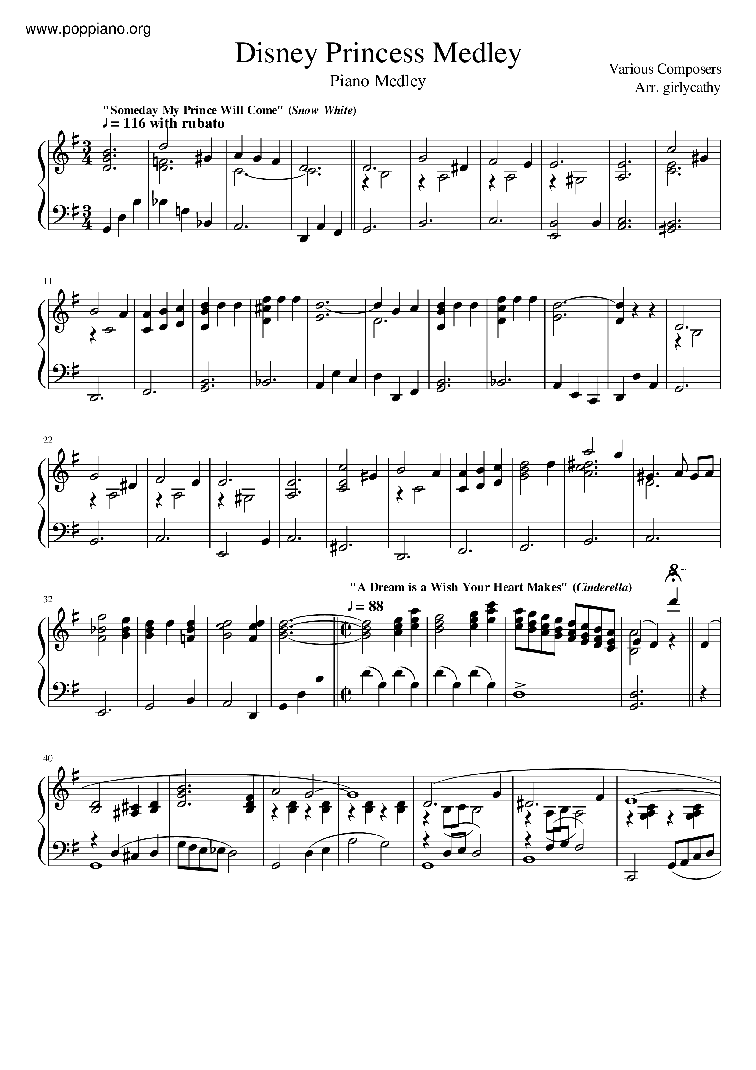 Disney Princess Medley琴譜