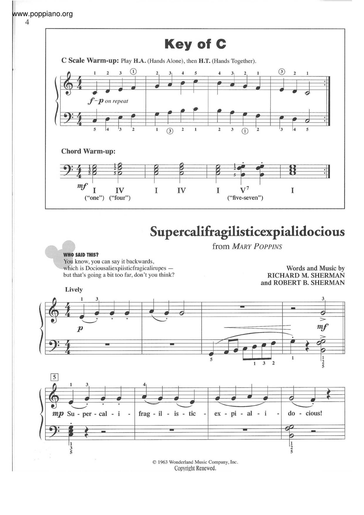 Supercalifragilisticexpialidocious - From Mary Poppinsピアノ譜