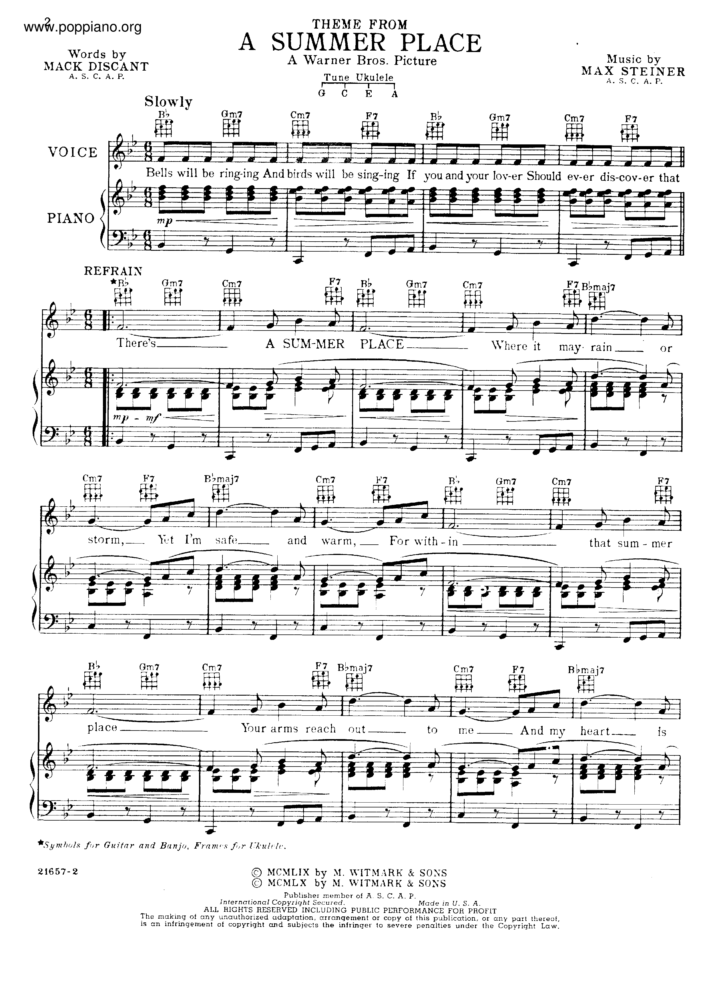 The Theme from "A Summer Place" Score