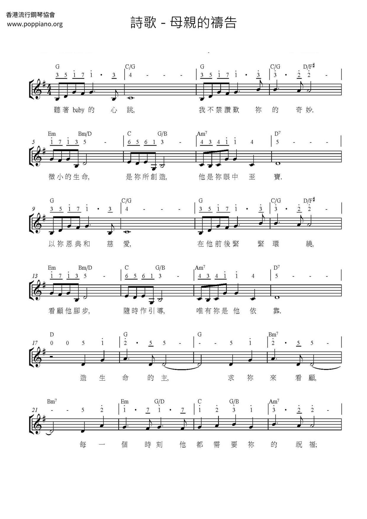 Mother's Prayer Score