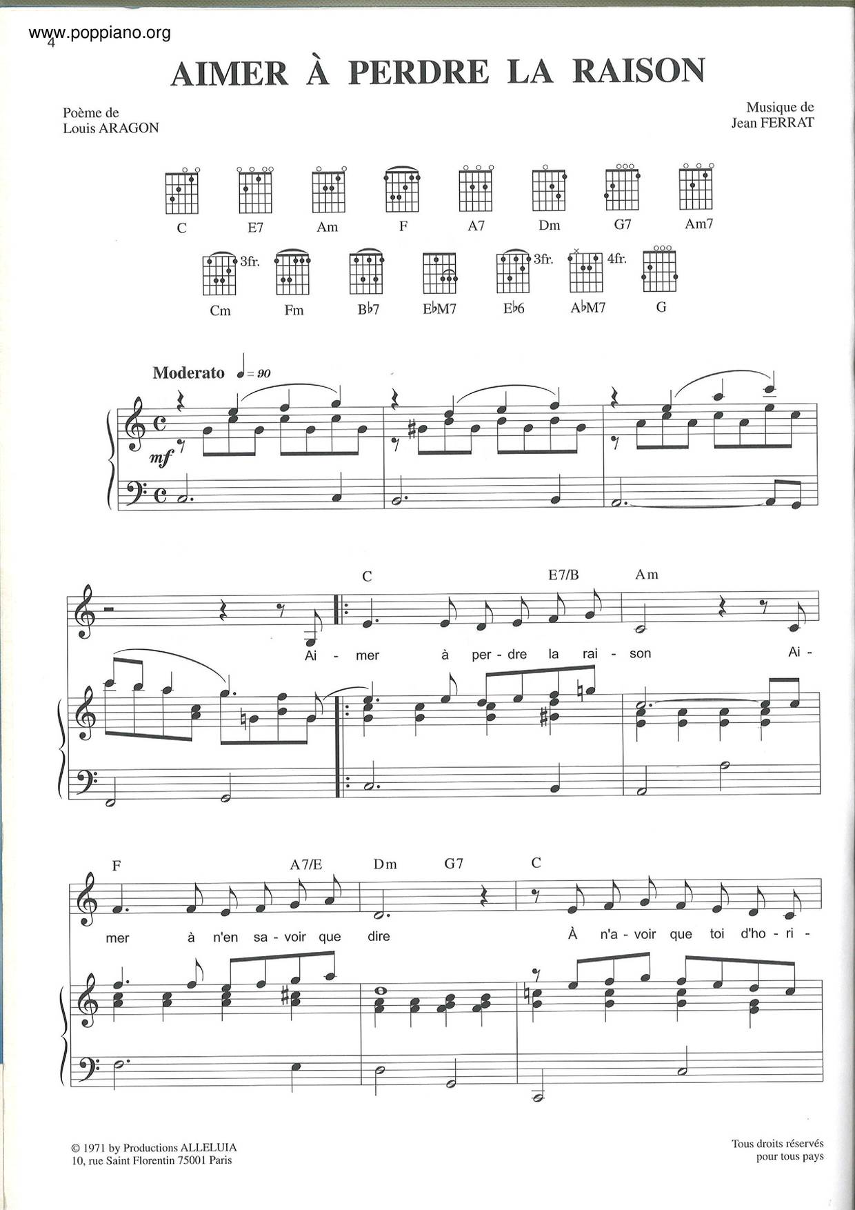 Aimer À Perdre La Raisonピアノ譜