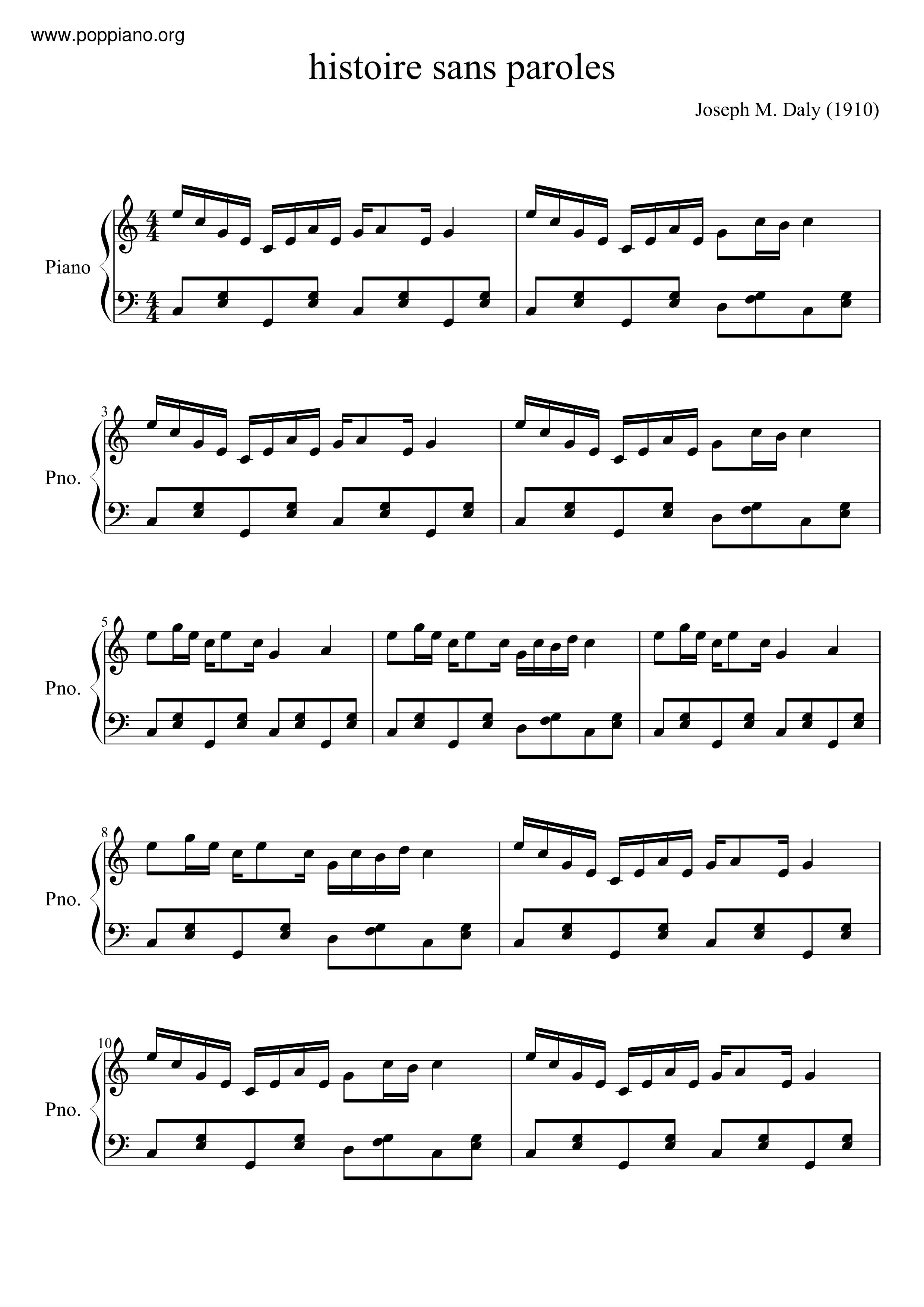 Histoire Sans Paroles琴譜