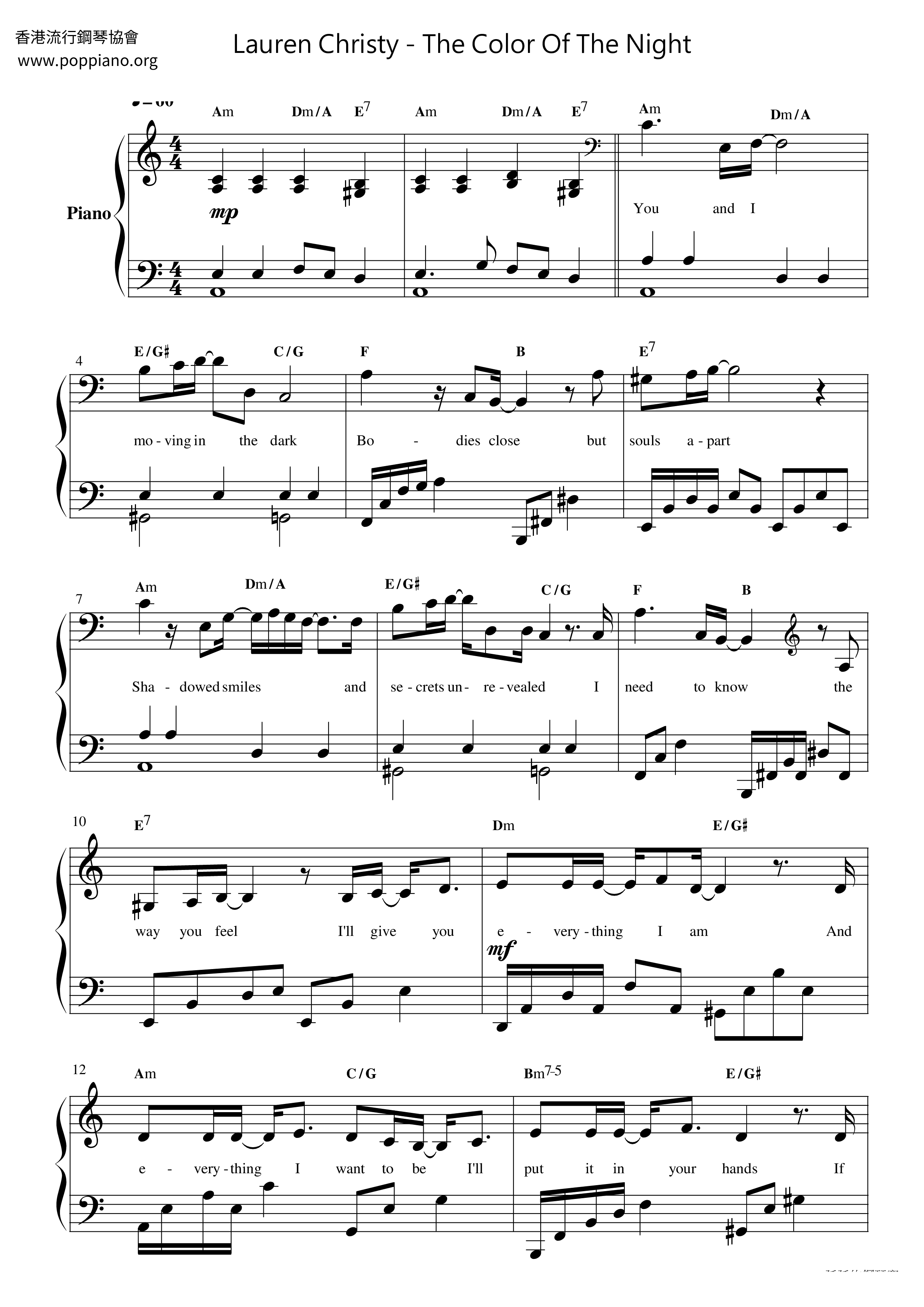 The Color Of The Night Score