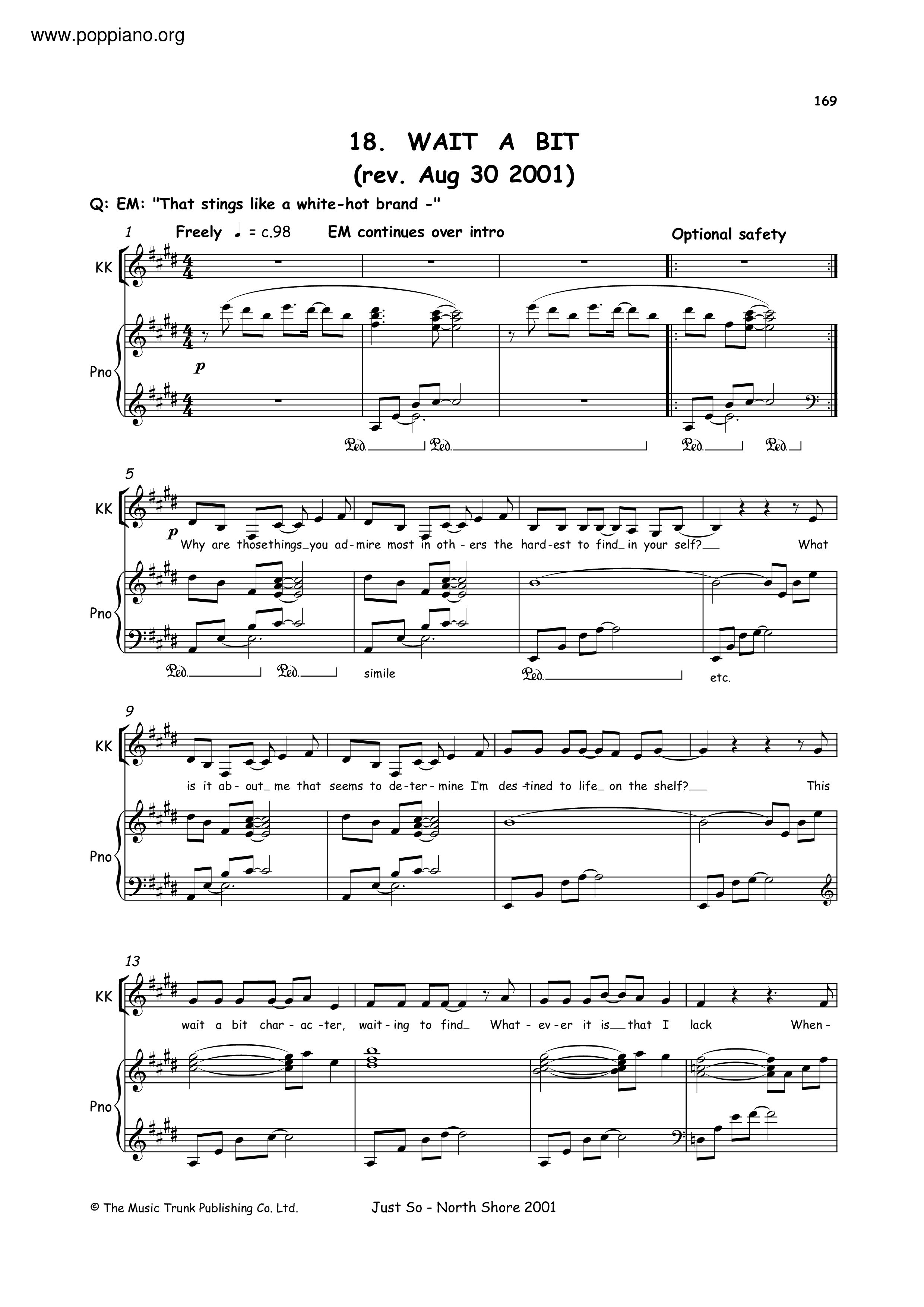 Just So The Musical - Wait A Bit Score