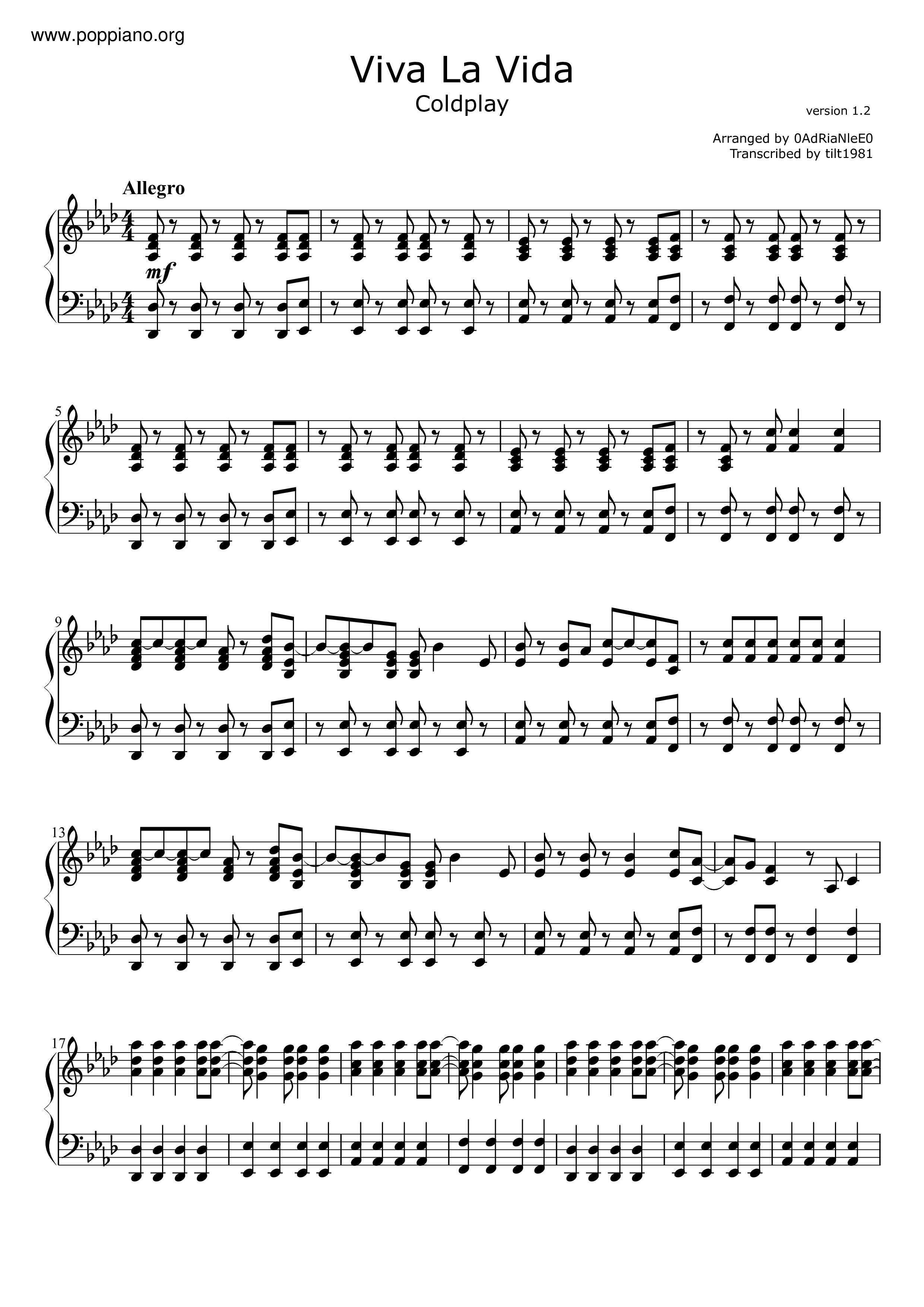 Viva La Vida Score