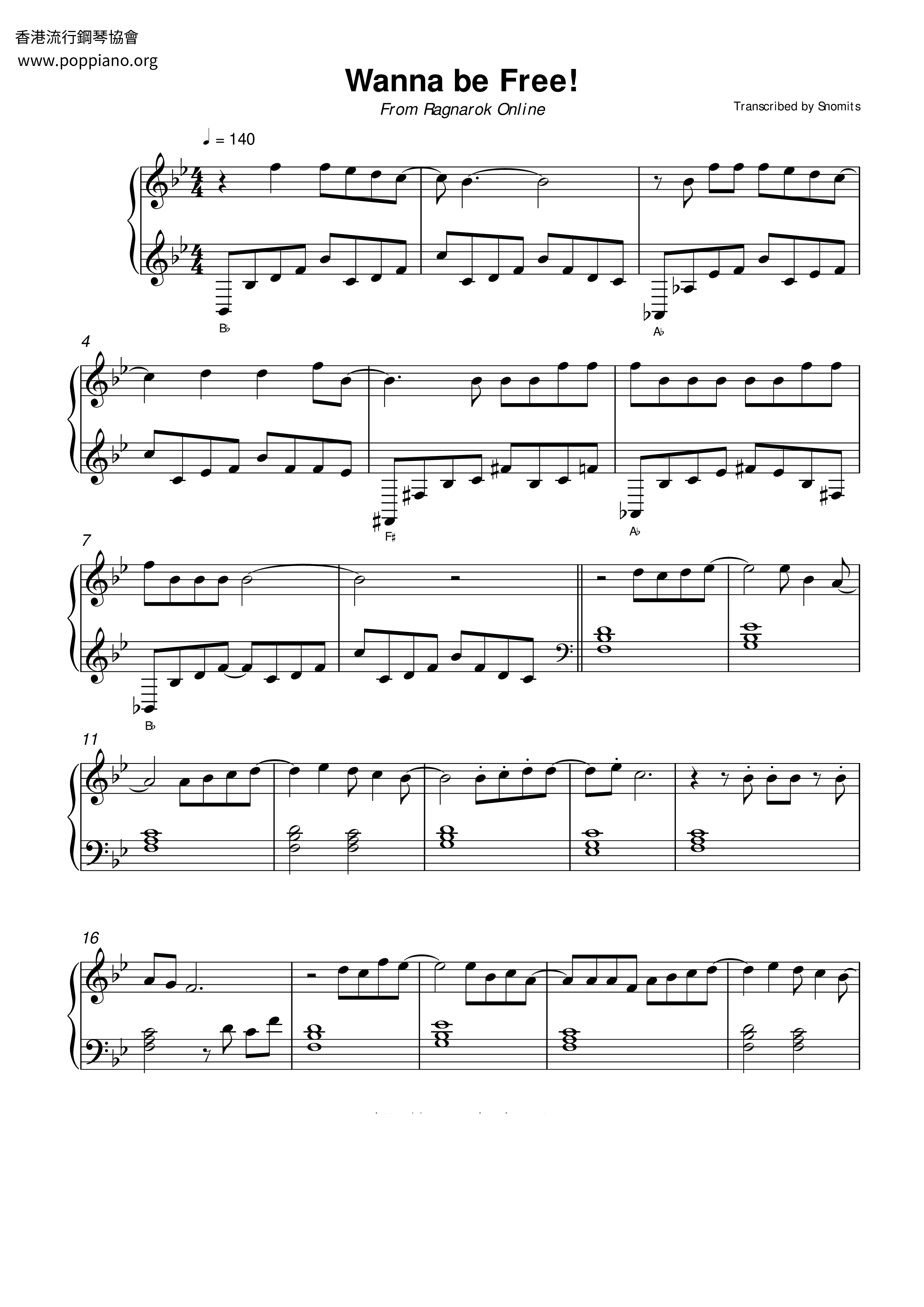 Wanna Be Free! Score