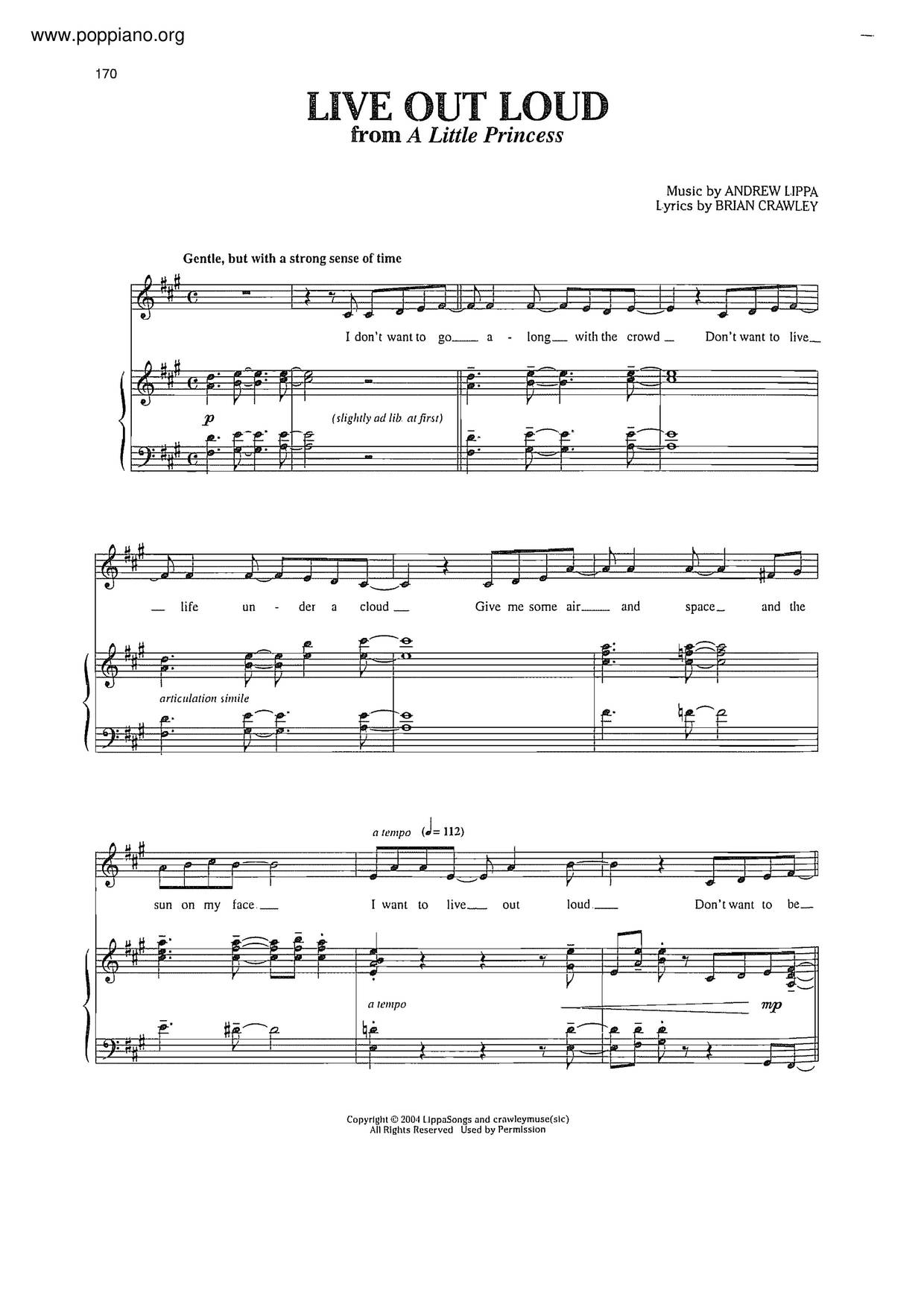 A Little Princess - Live Out Loud Score
