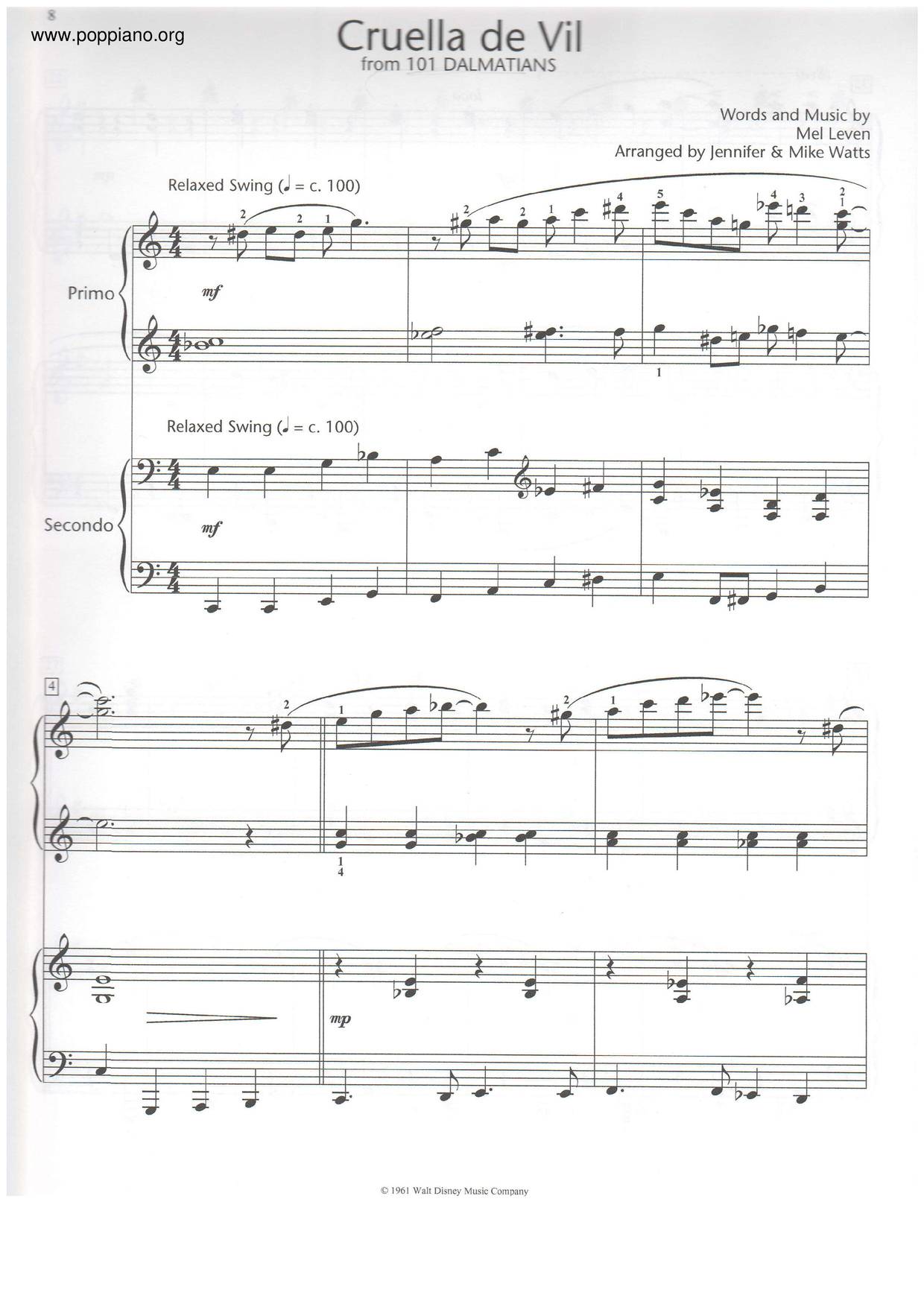 101 Dalmatians - Cruella De Vilピアノ譜
