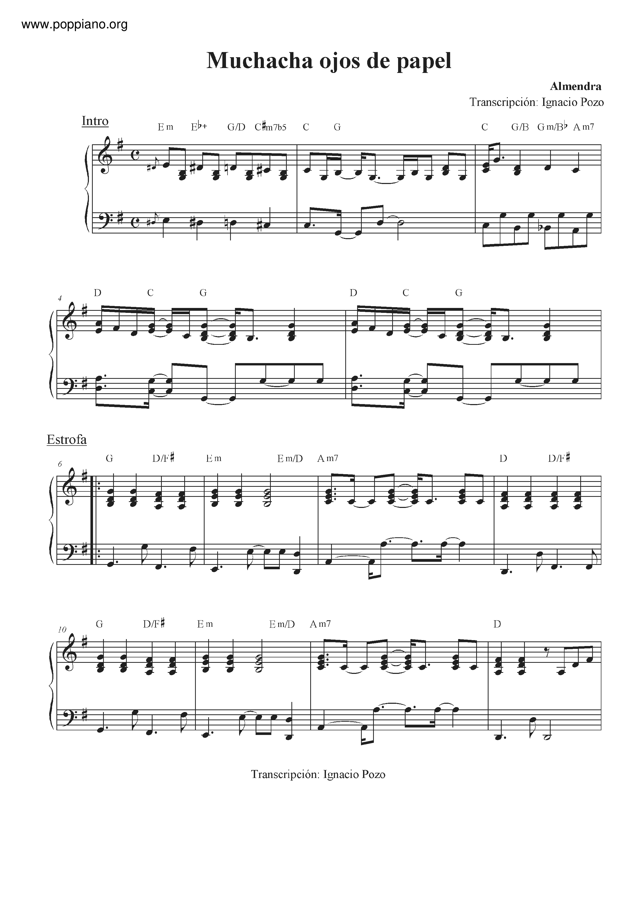 Muchacha (Ojos de Papel) Score