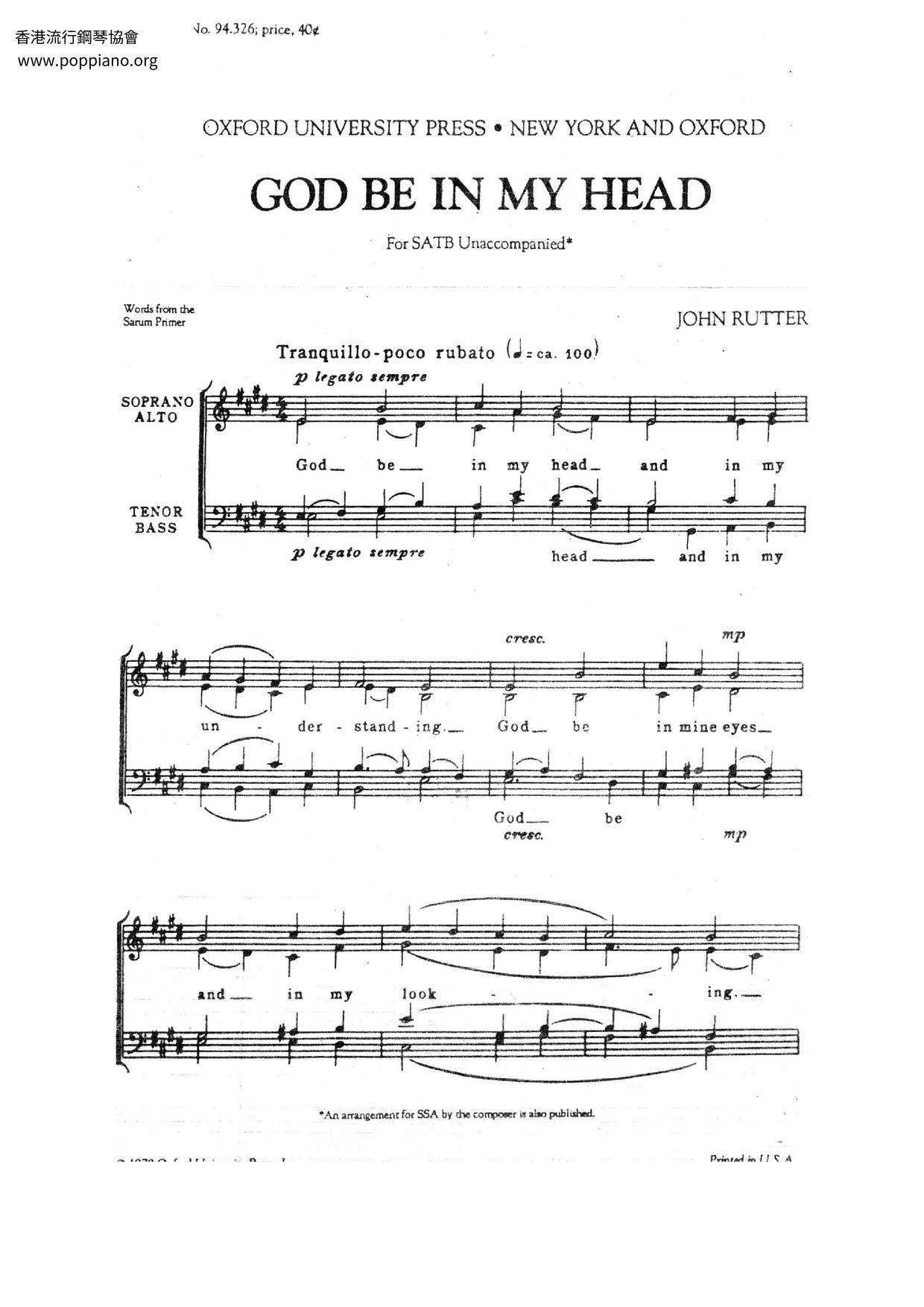God Be In My Headピアノ譜