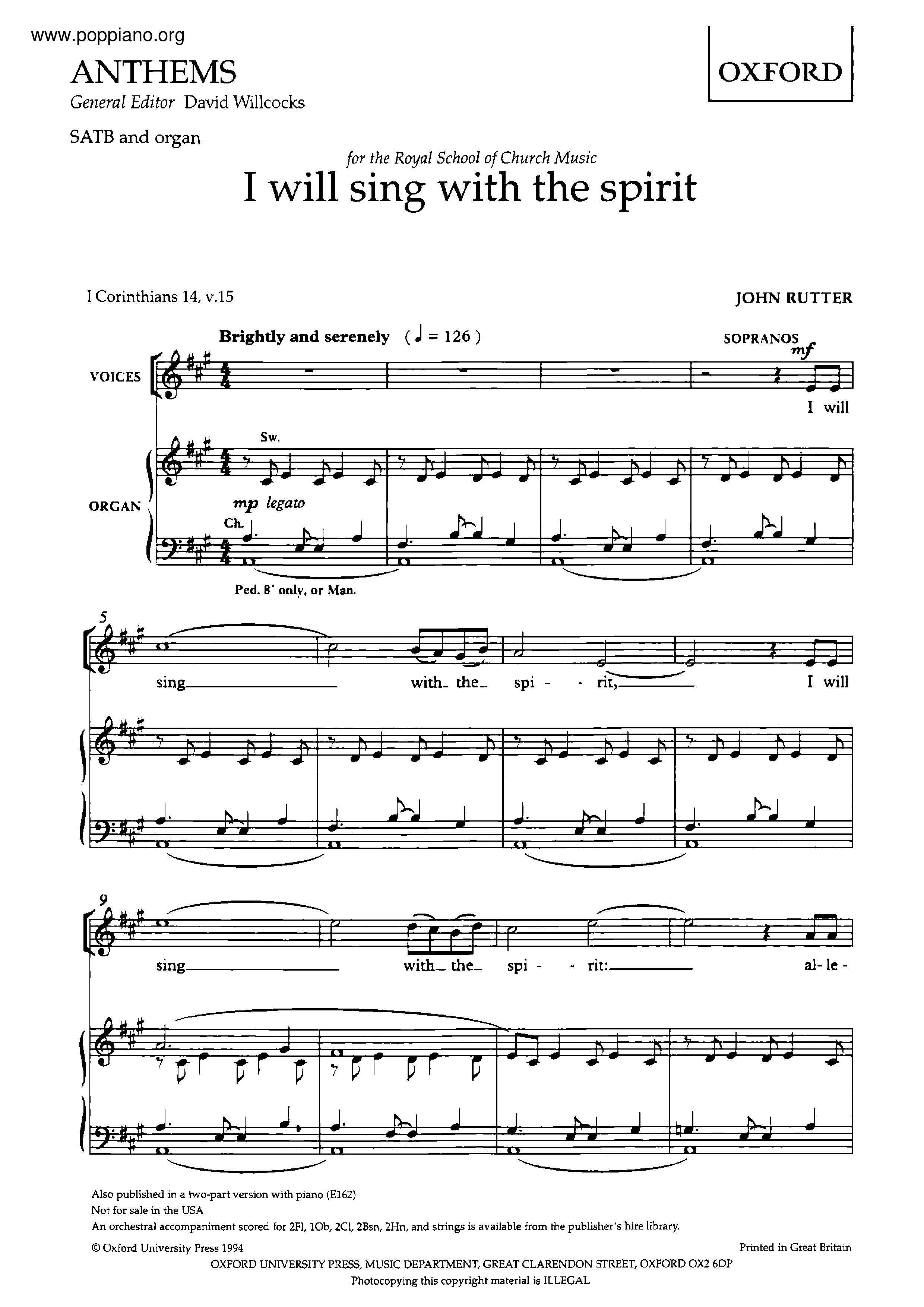 I Will Sing With The Spirit Score
