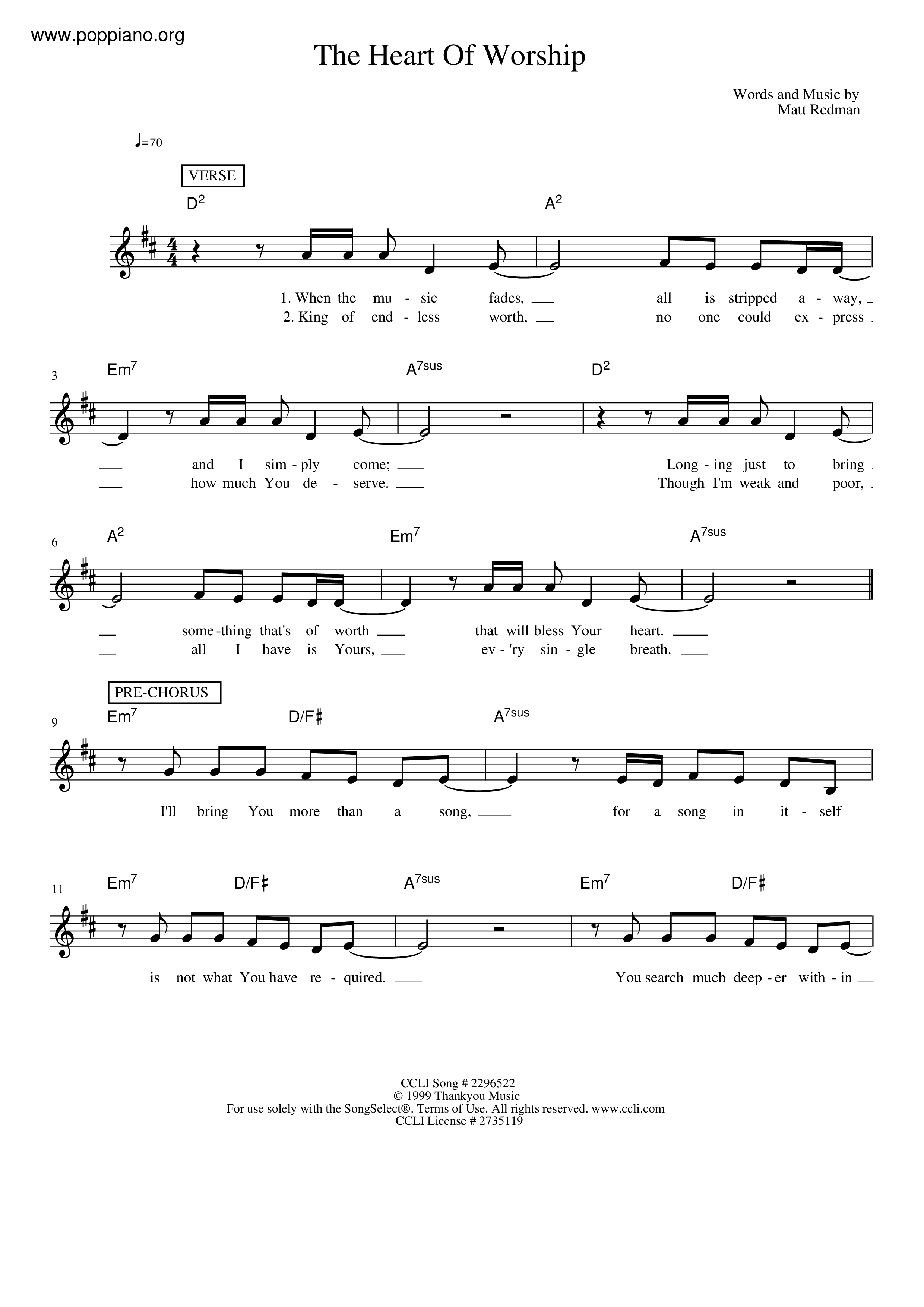 The Heart Of Worship Score