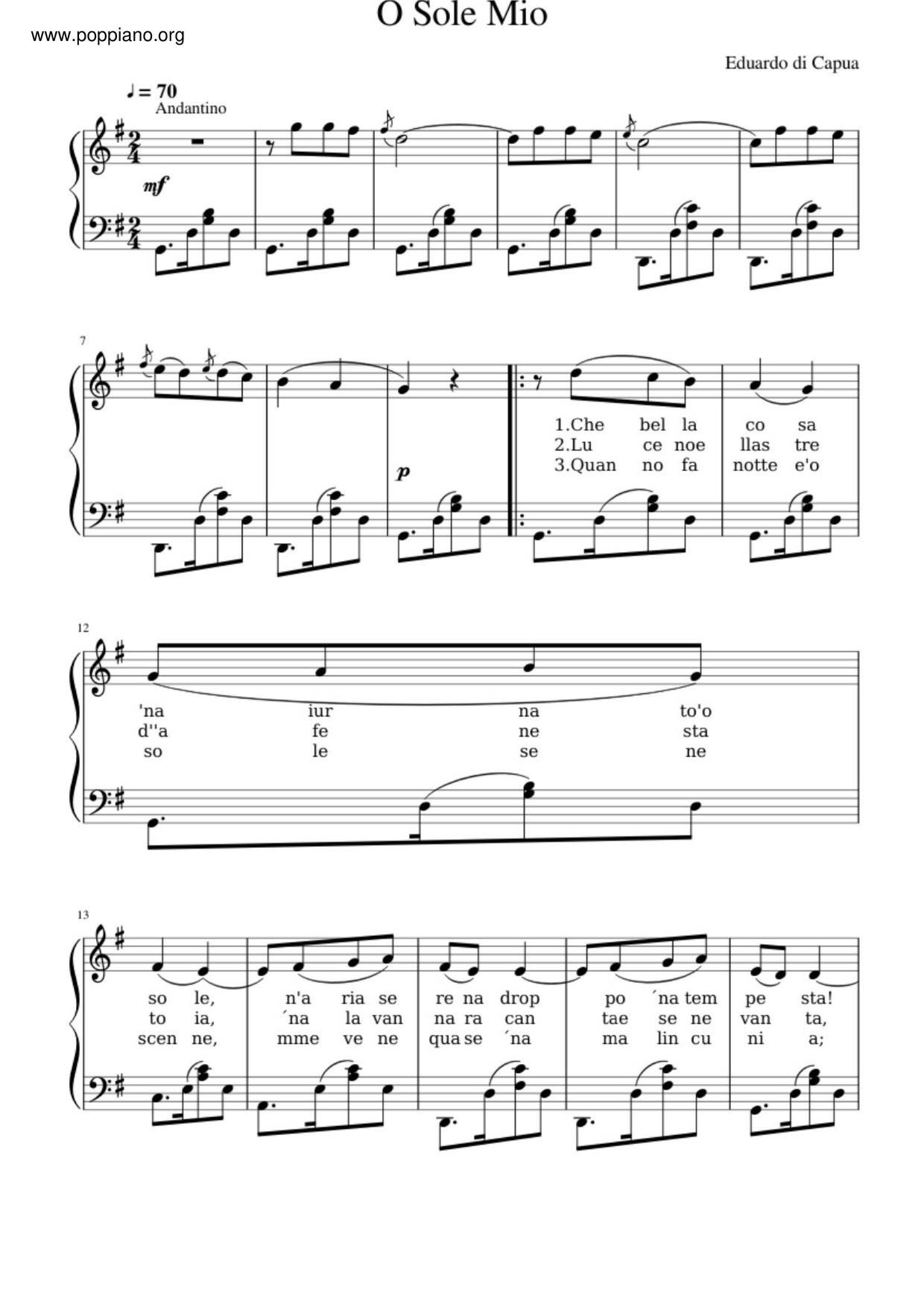 我的太陽(O Sole Mio) Score