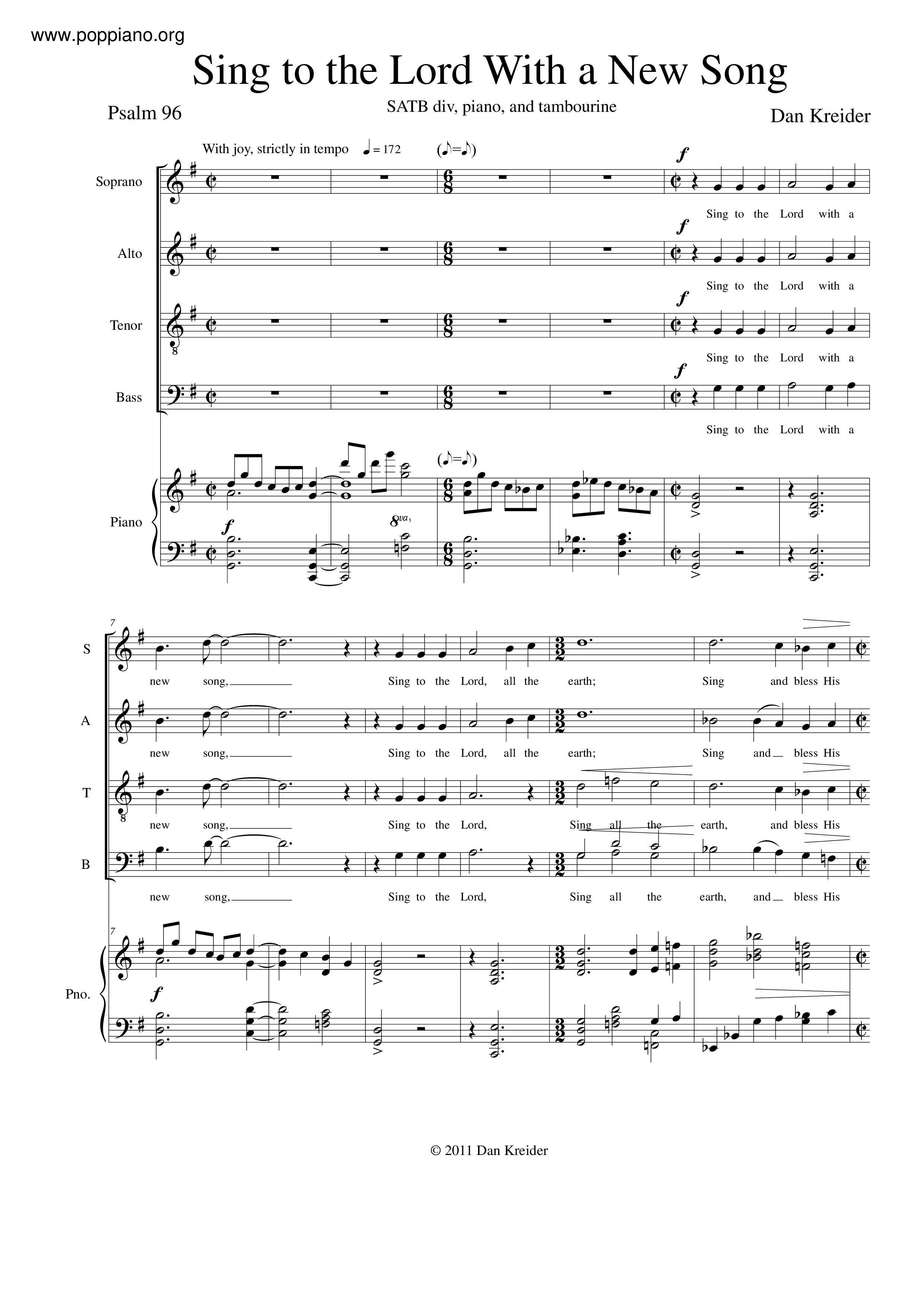 Sing To The Lord A New Song Score
