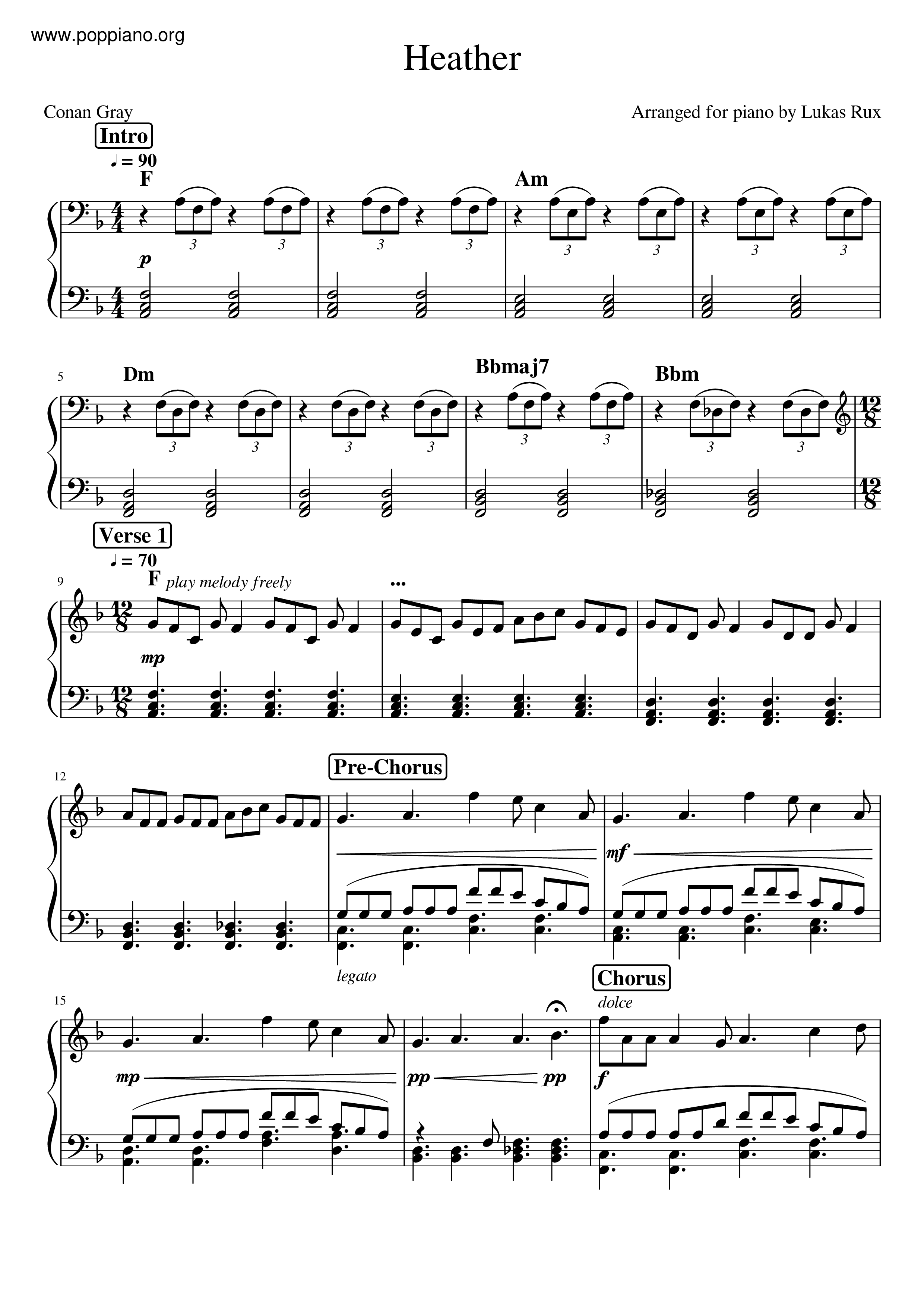 Conan Gray Heather Sheet Music Pdf Free Score Download 