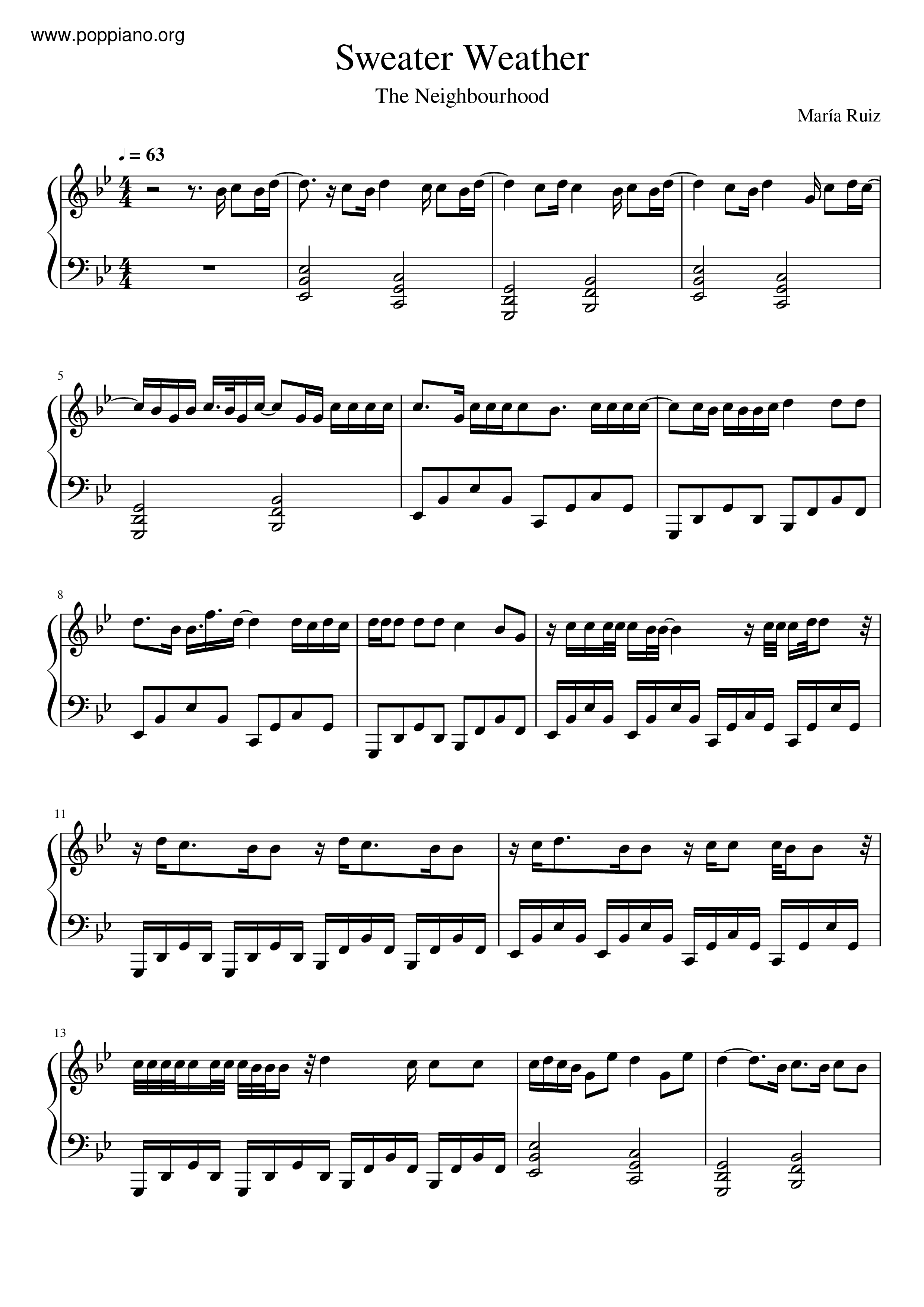 ☆ The Neighbourhood-Sweater Weather Sheet Music pdf, - Free Score